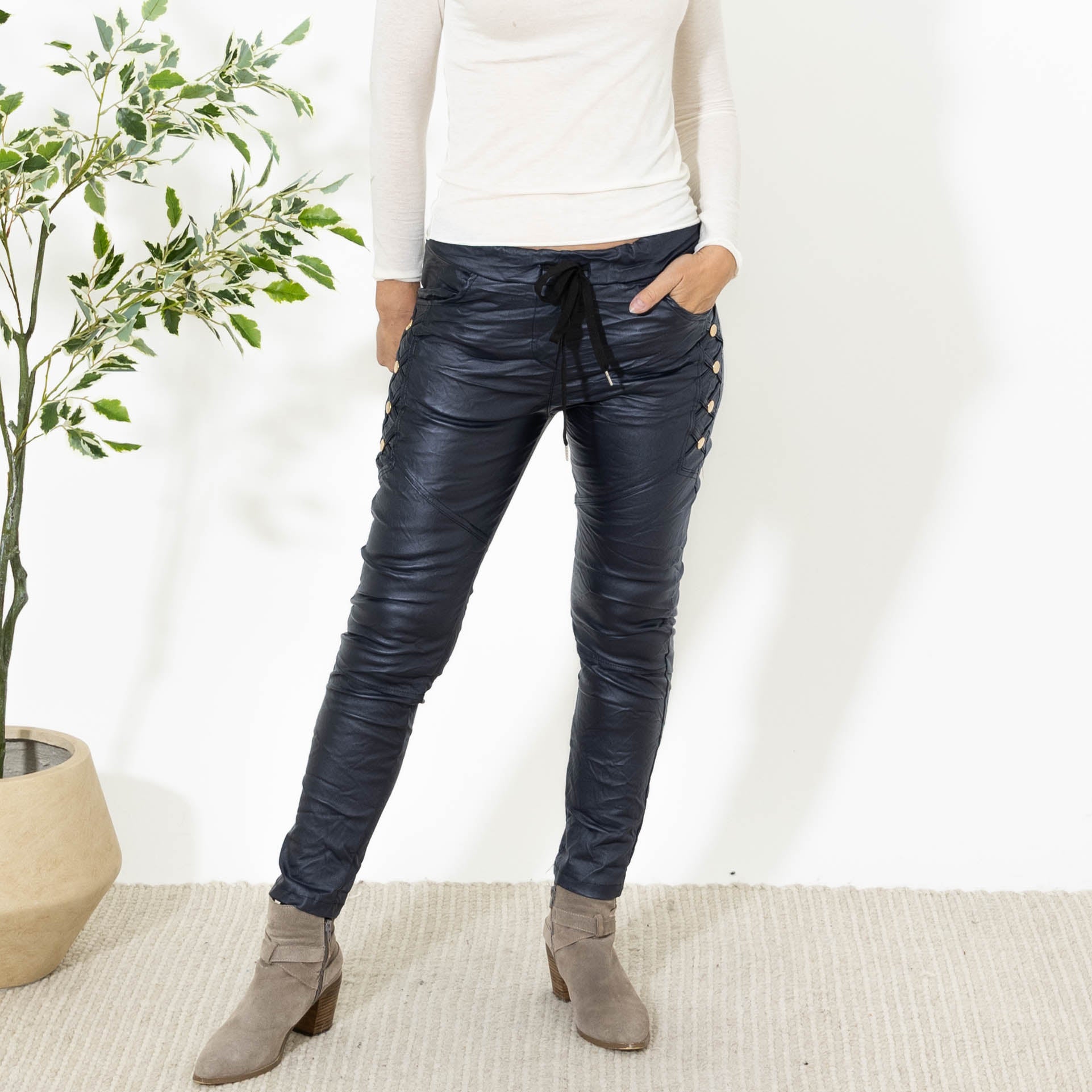 Minna wetlook bukser, Navy