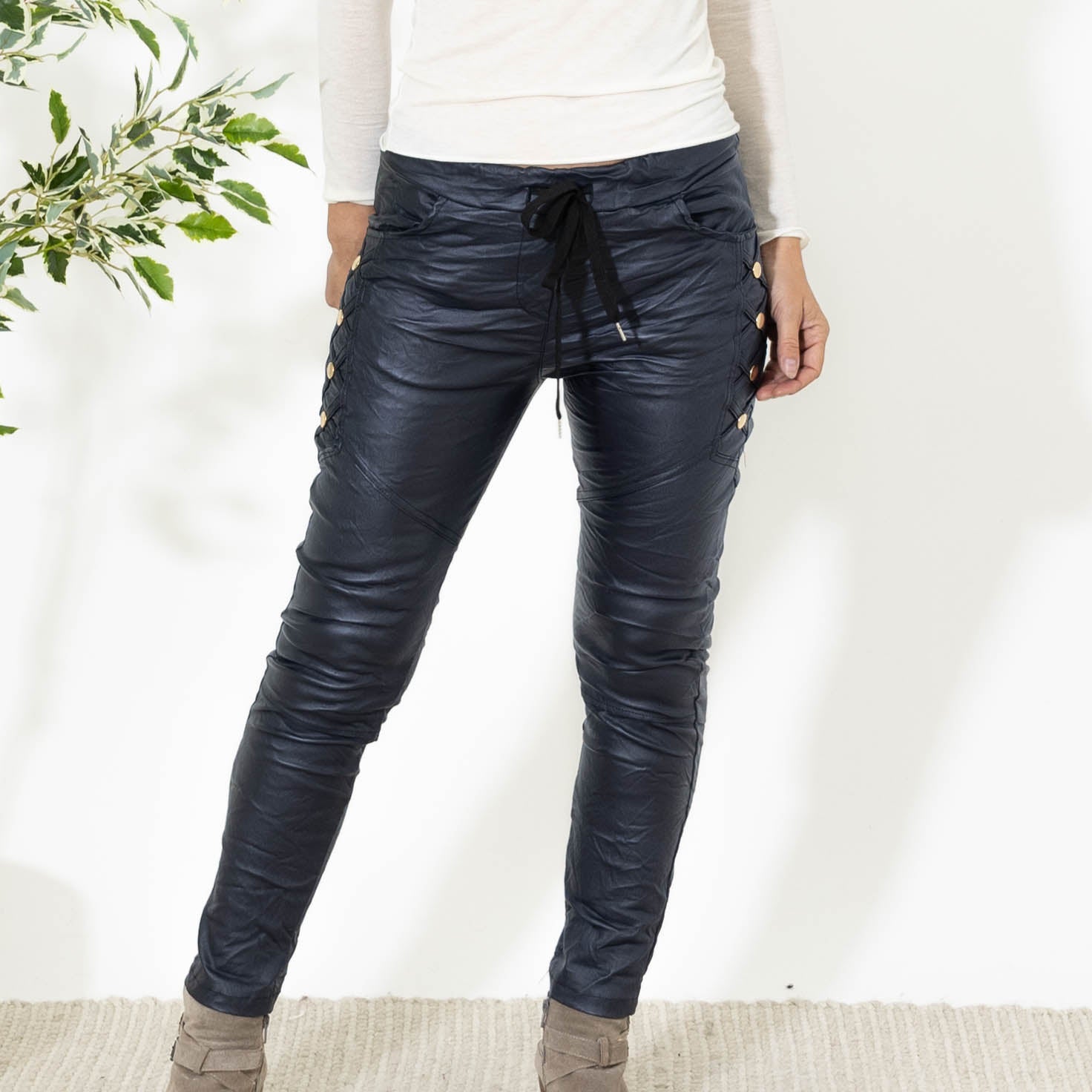 Minna wetlook bukser, Navy