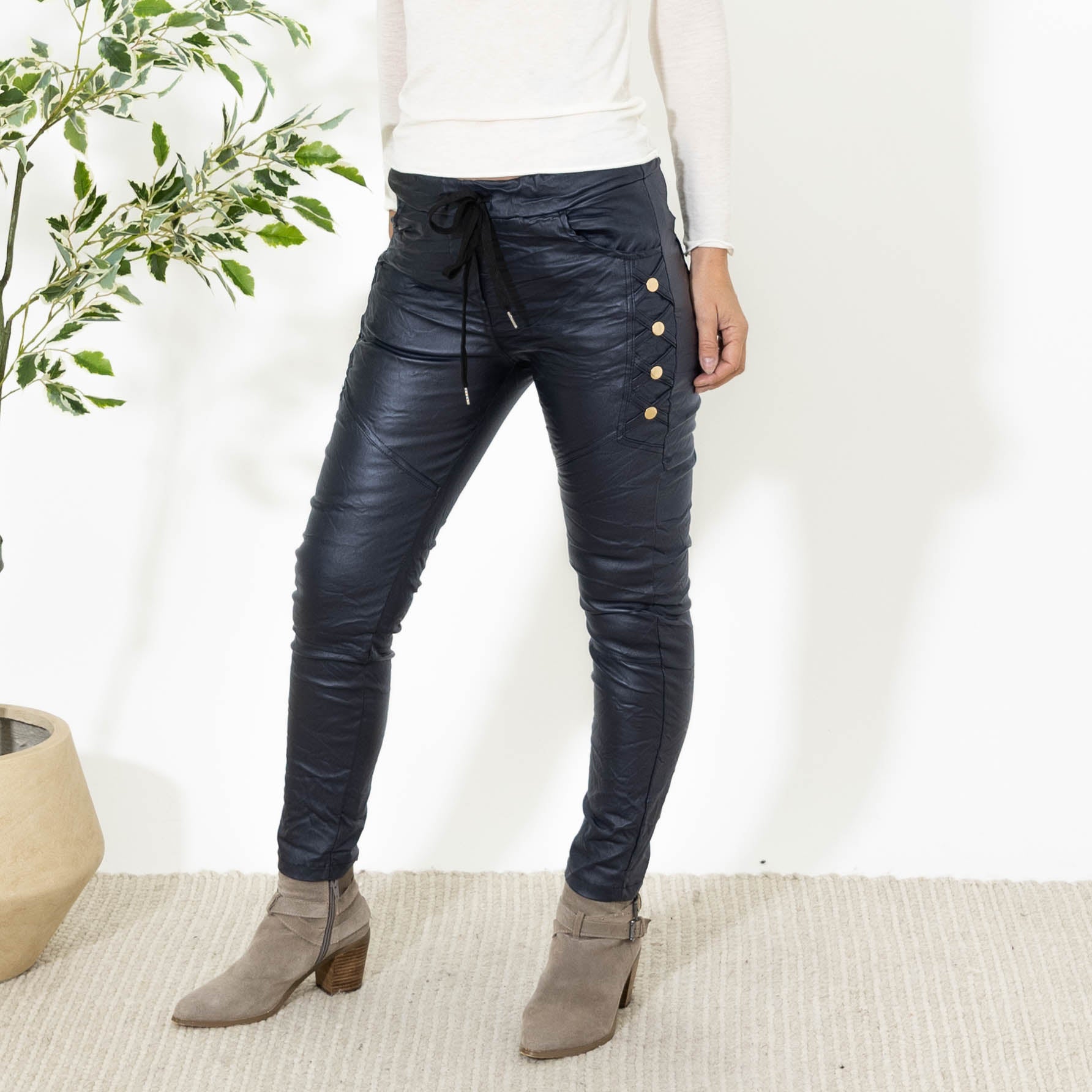 Minna wetlook bukser, Navy