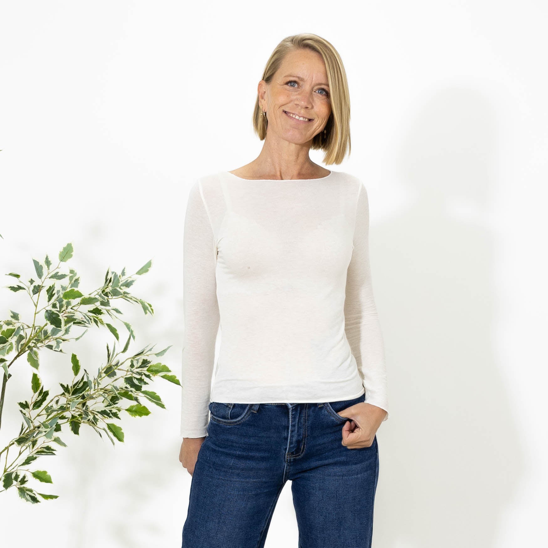 Kari long sleeve t-shirt, Råhvid