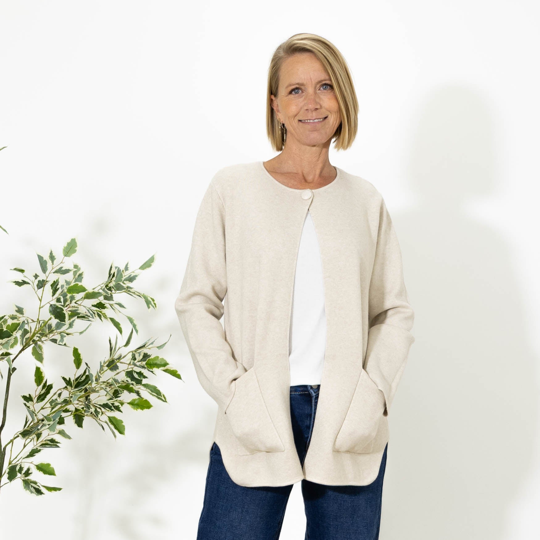 Tine 1-knap cardigan, Beige