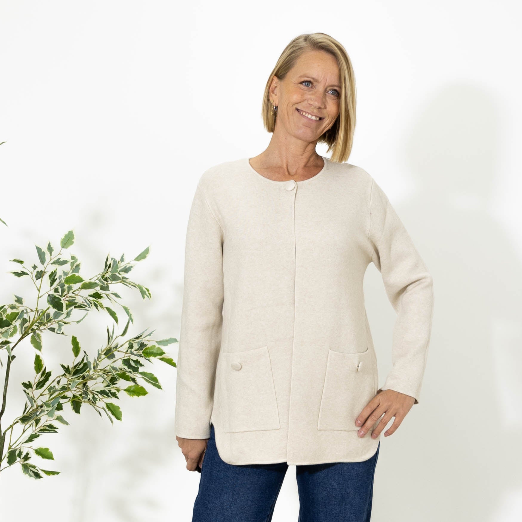 Tine 1-knap cardigan, Beige