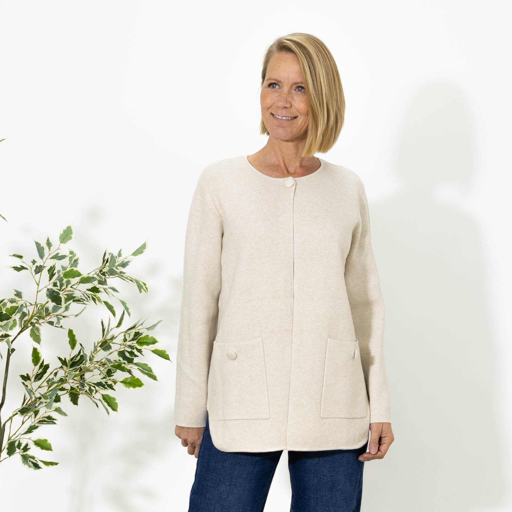 Tine 1-knap cardigan, Beige