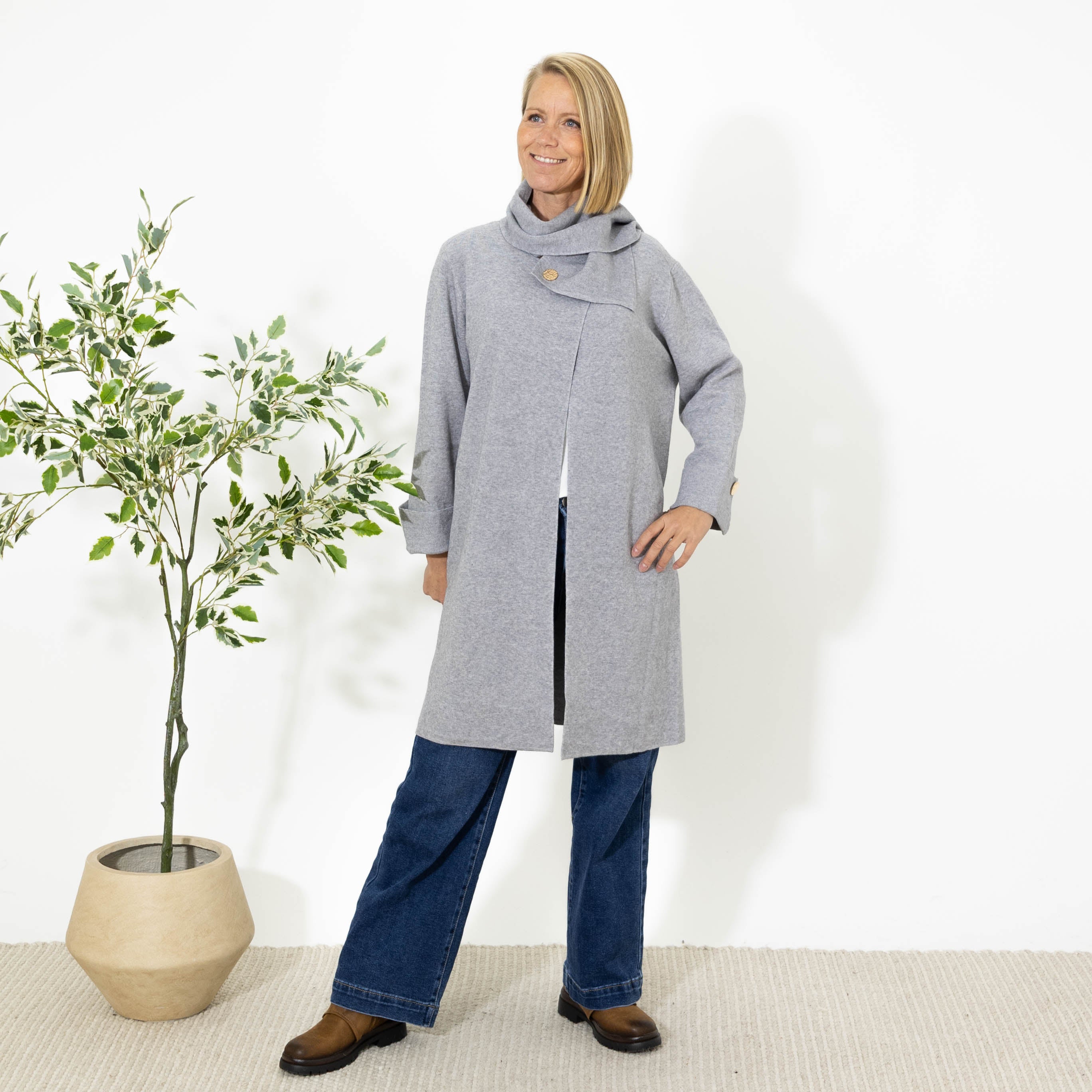 Janny cardigan m. tørklæde, Grå