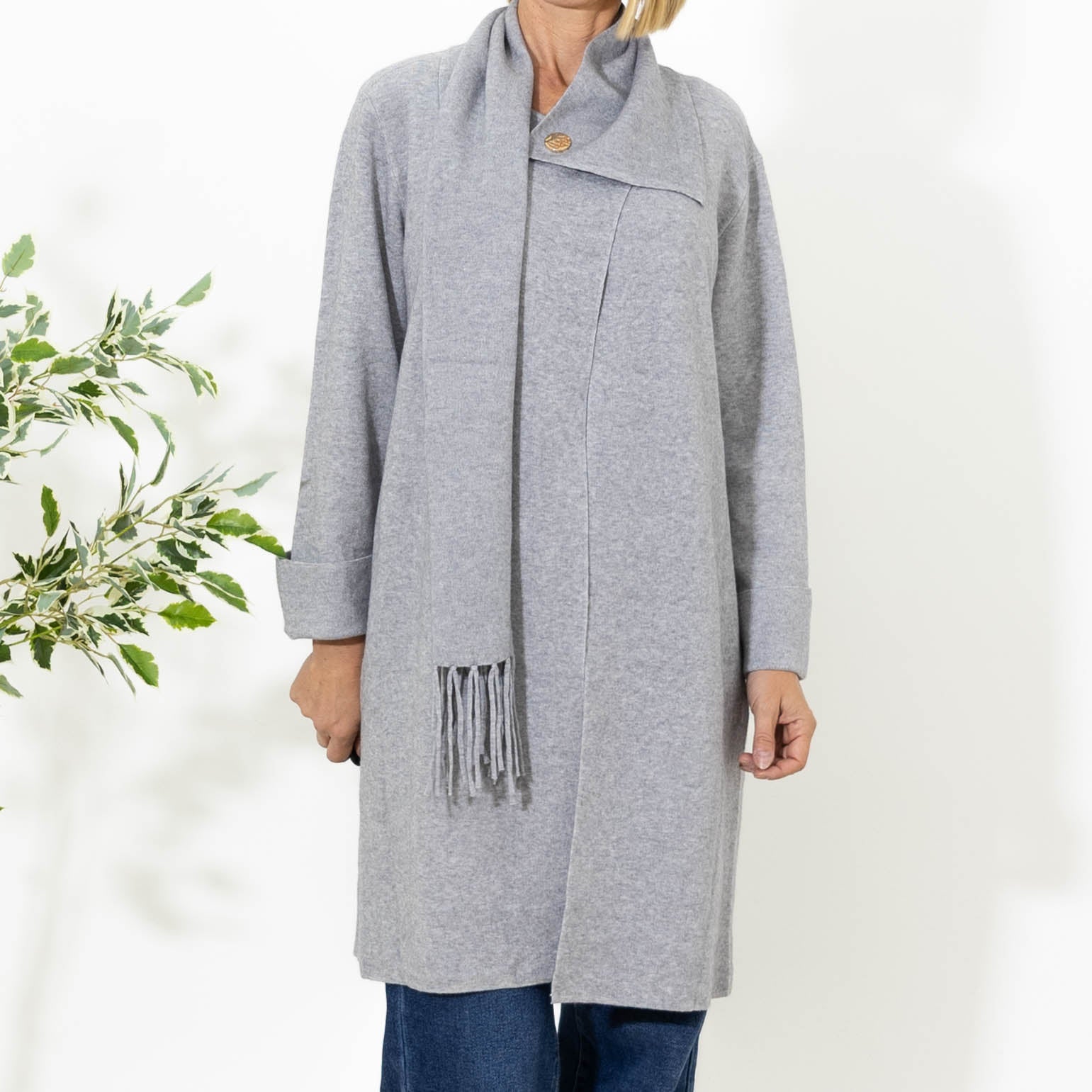 Janny cardigan m. tørklæde, Grå