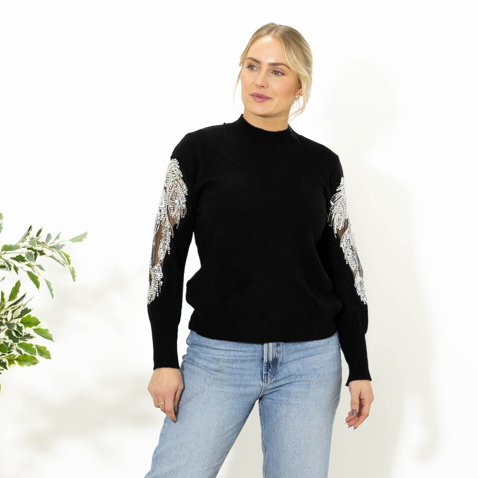 Dolly strik m. pailletter, Sort