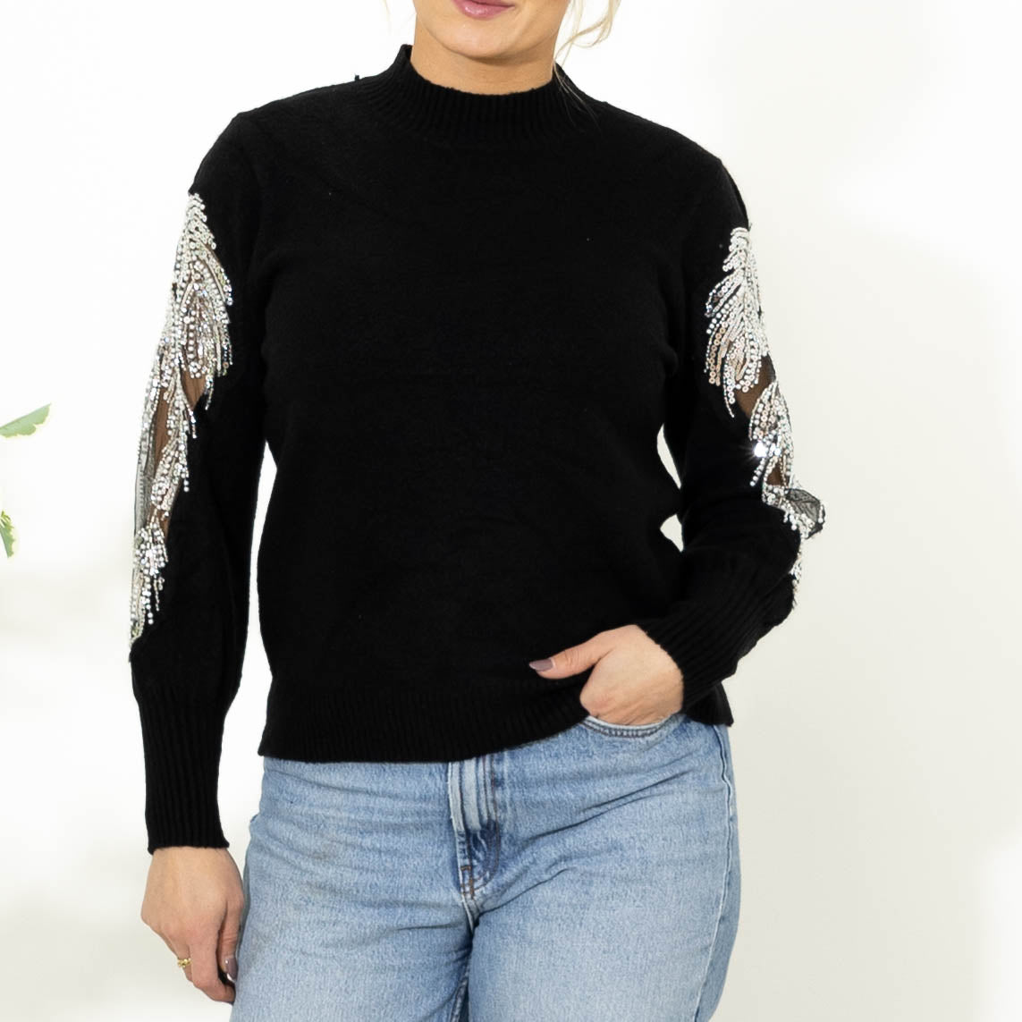 Dolly strik m. pailletter, Sort