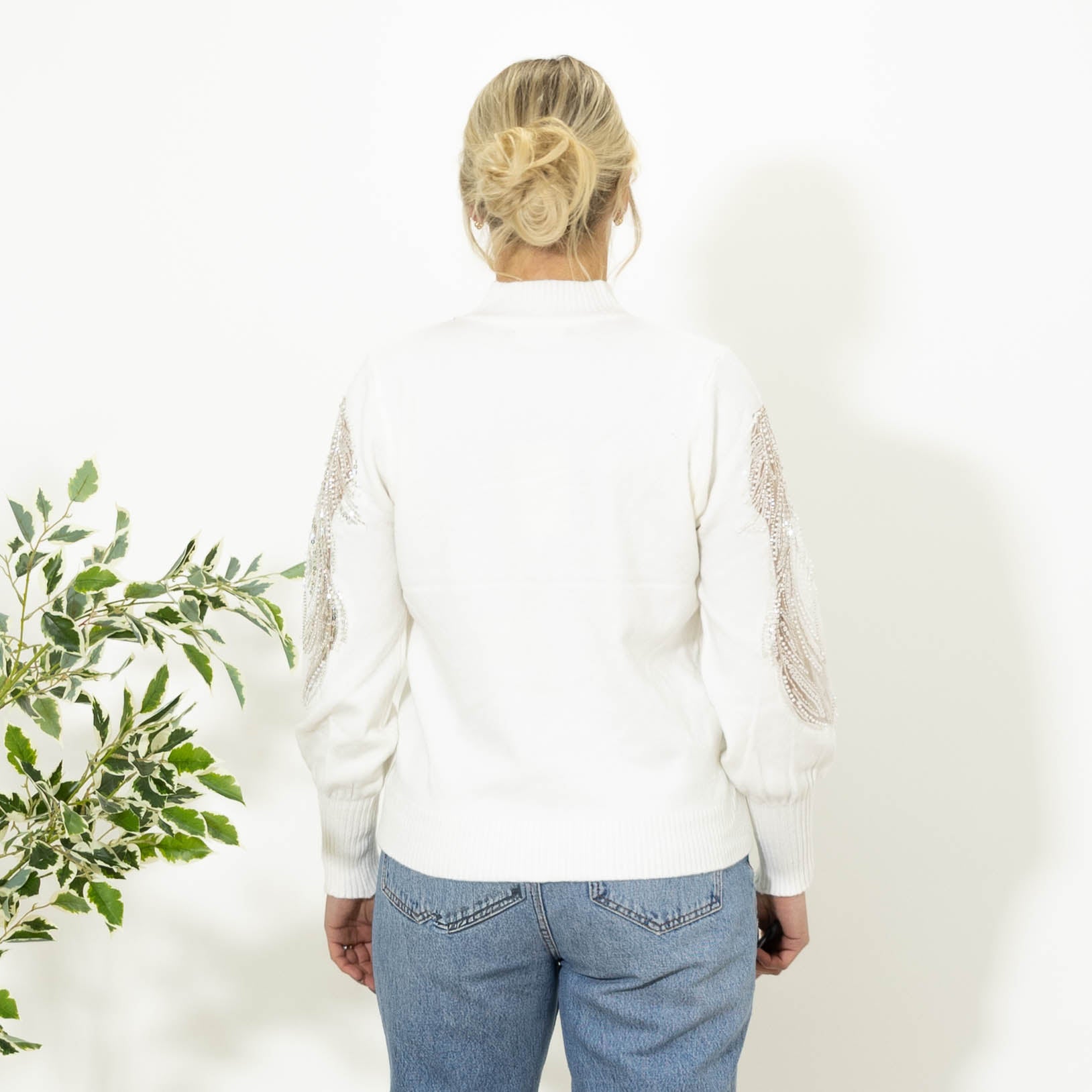 Dolly strik m. pailletter, Hvid