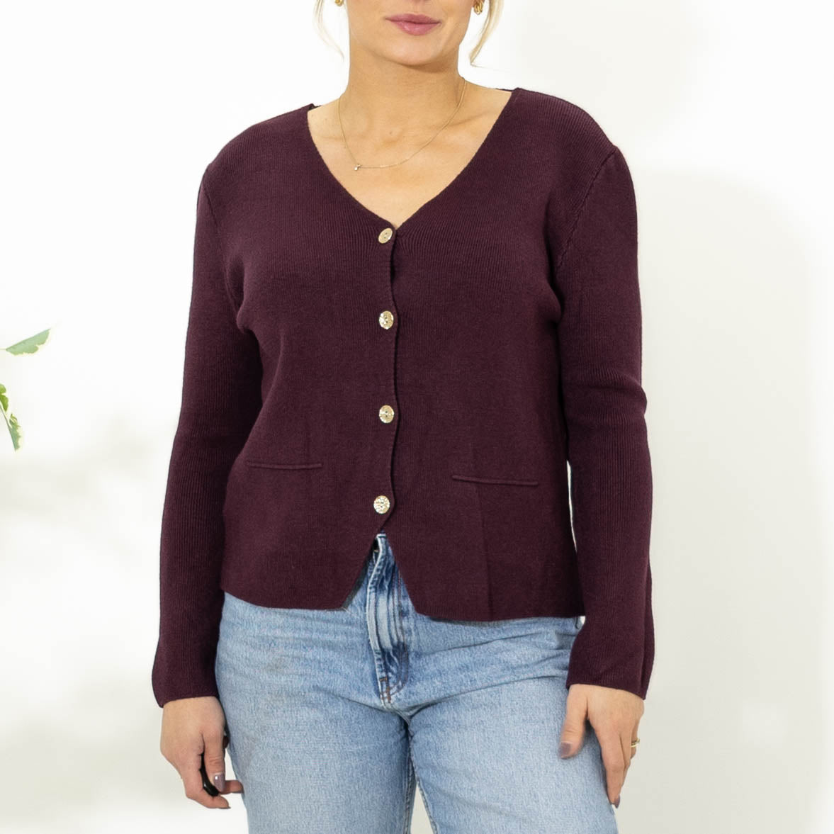 Sonja strik m. guldknapper, Lilla