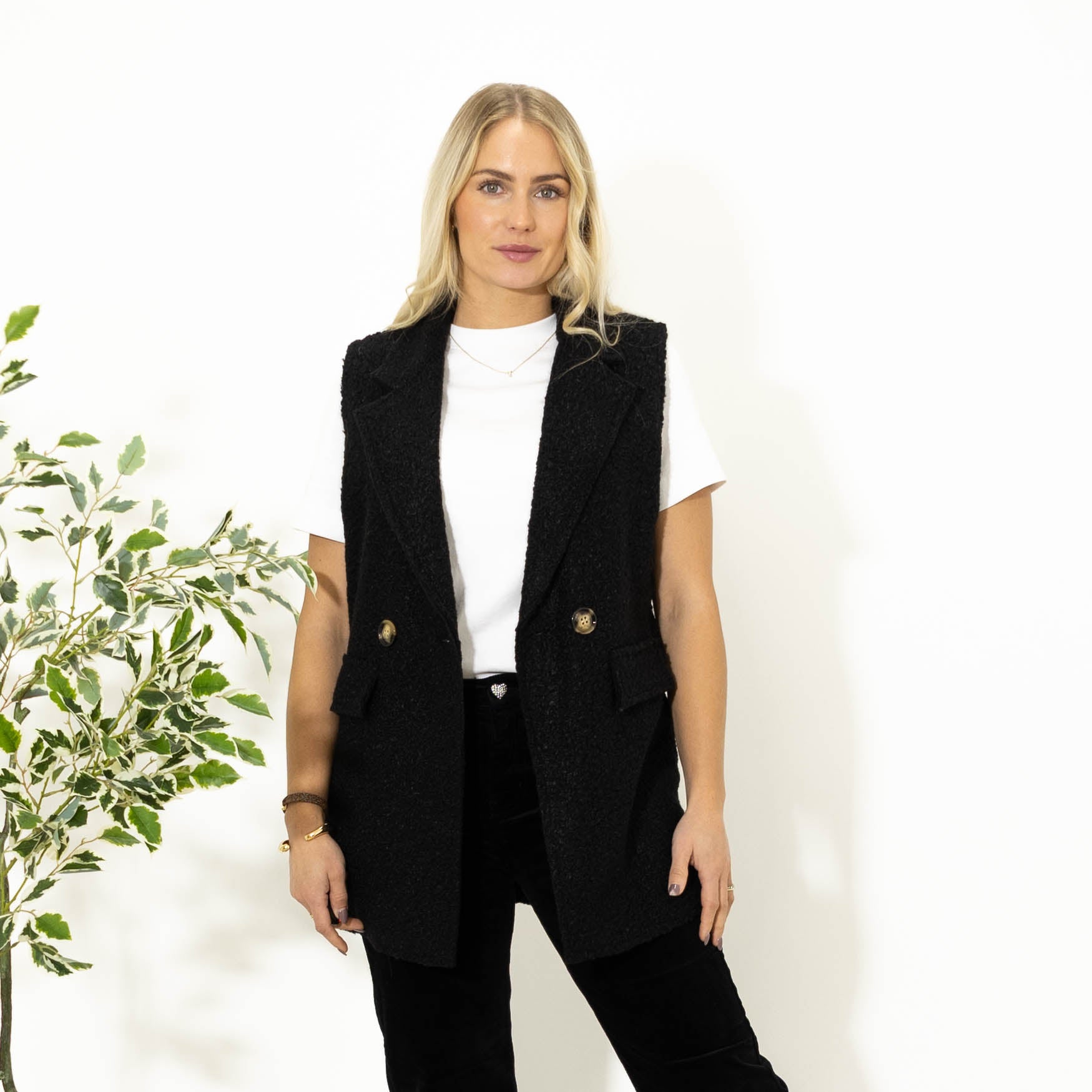 Rasmine bouclé vest, Sort