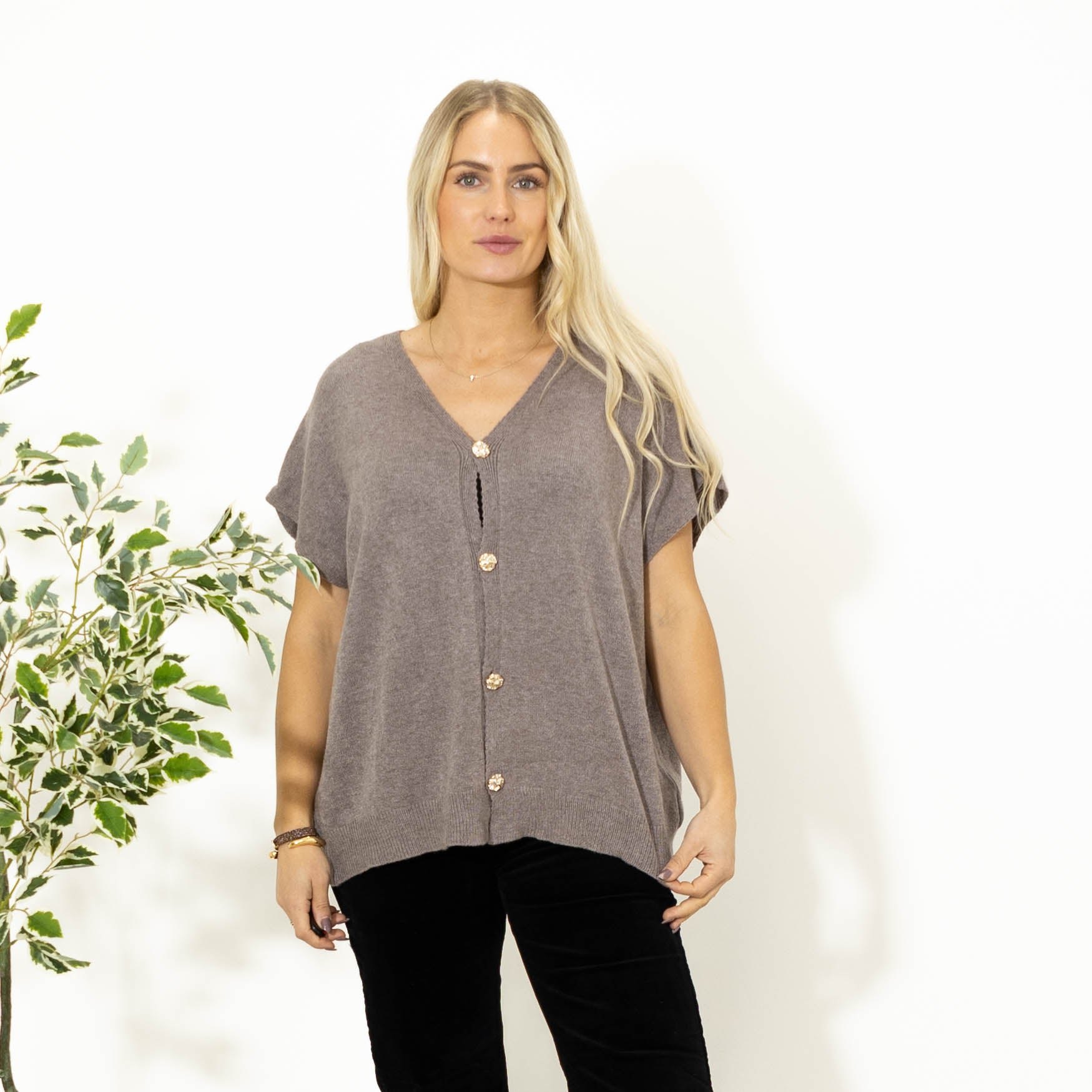 Lene strikvest, Taupe