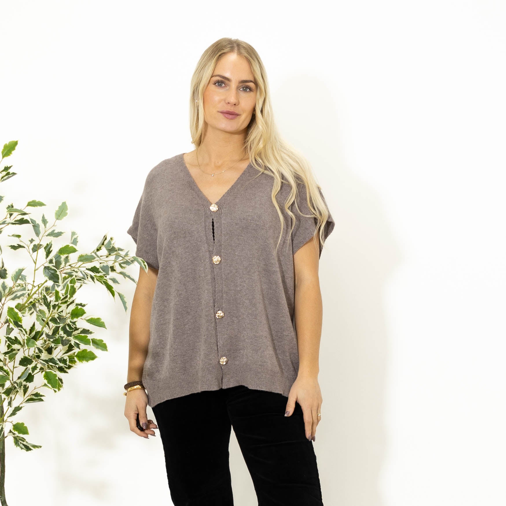 Lene strikvest, Taupe