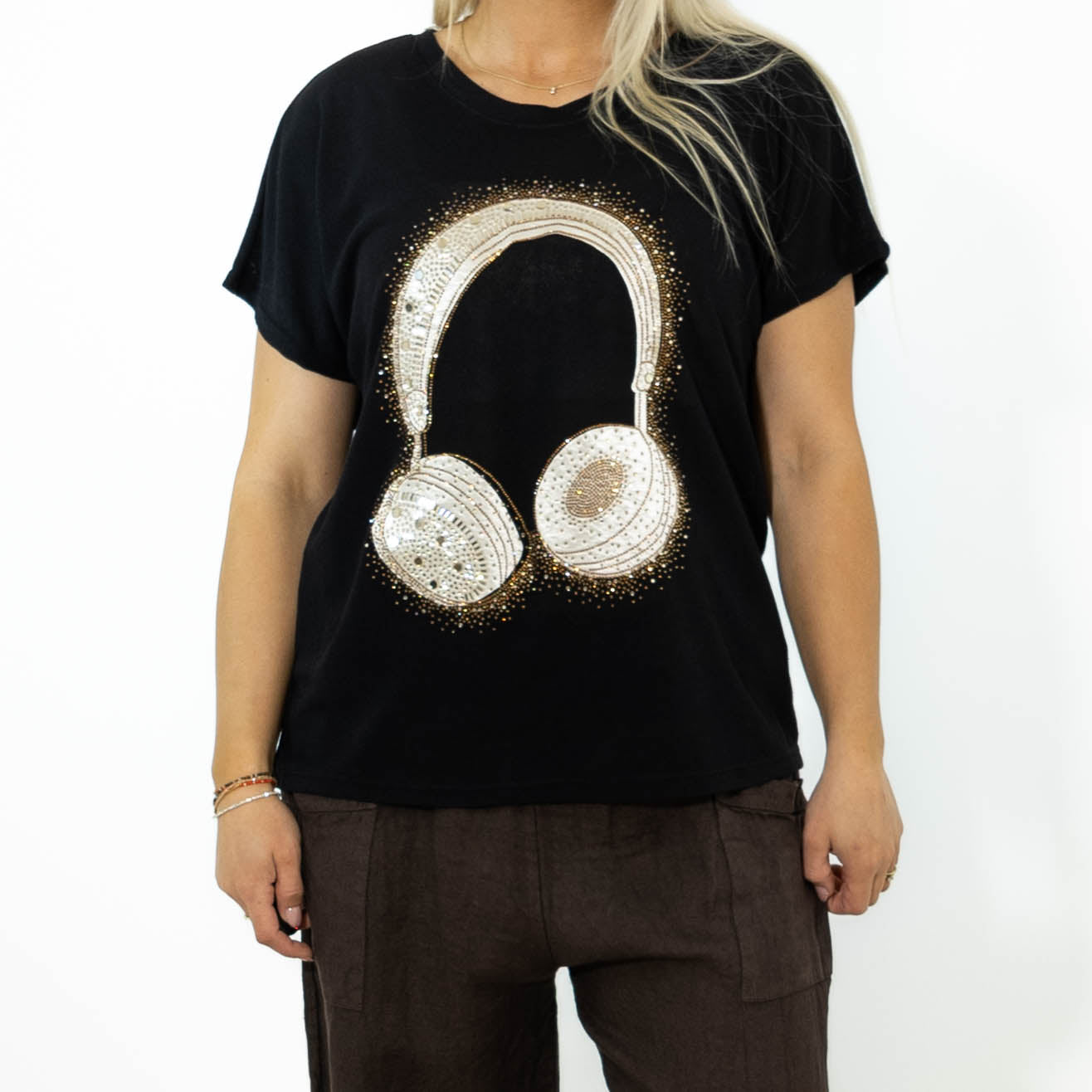 Headphones t-shirt, Sort