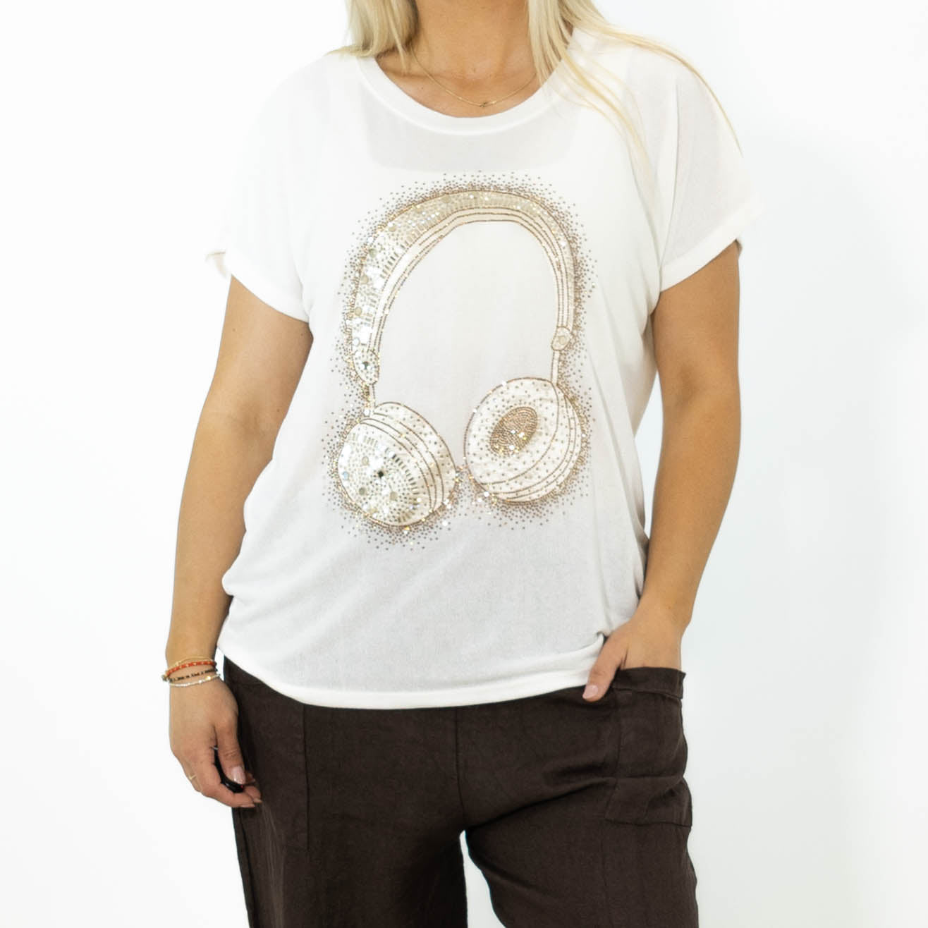Headphones t-shirt, Hvid