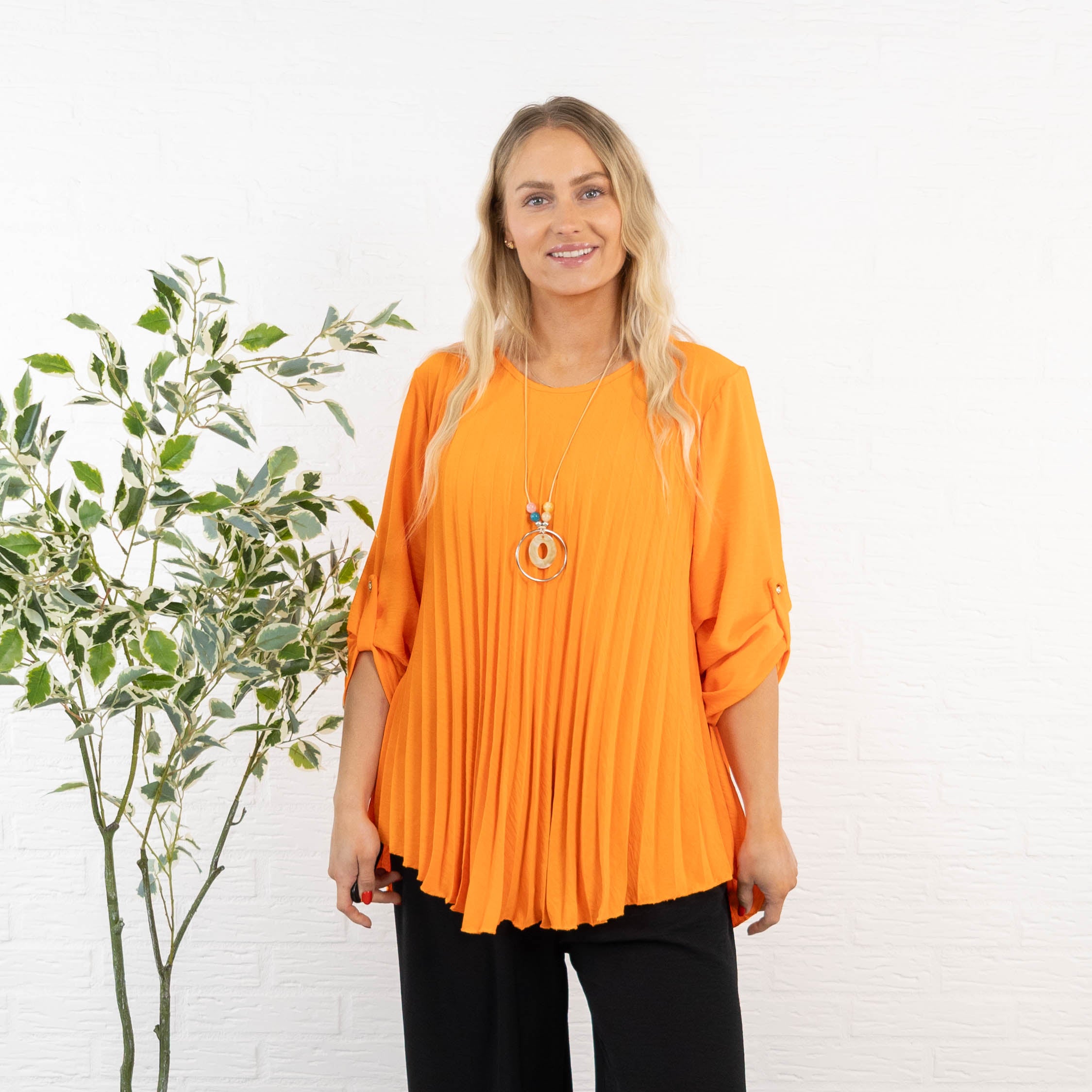 Bolette plisse overdel m. kæde, Brændt orange