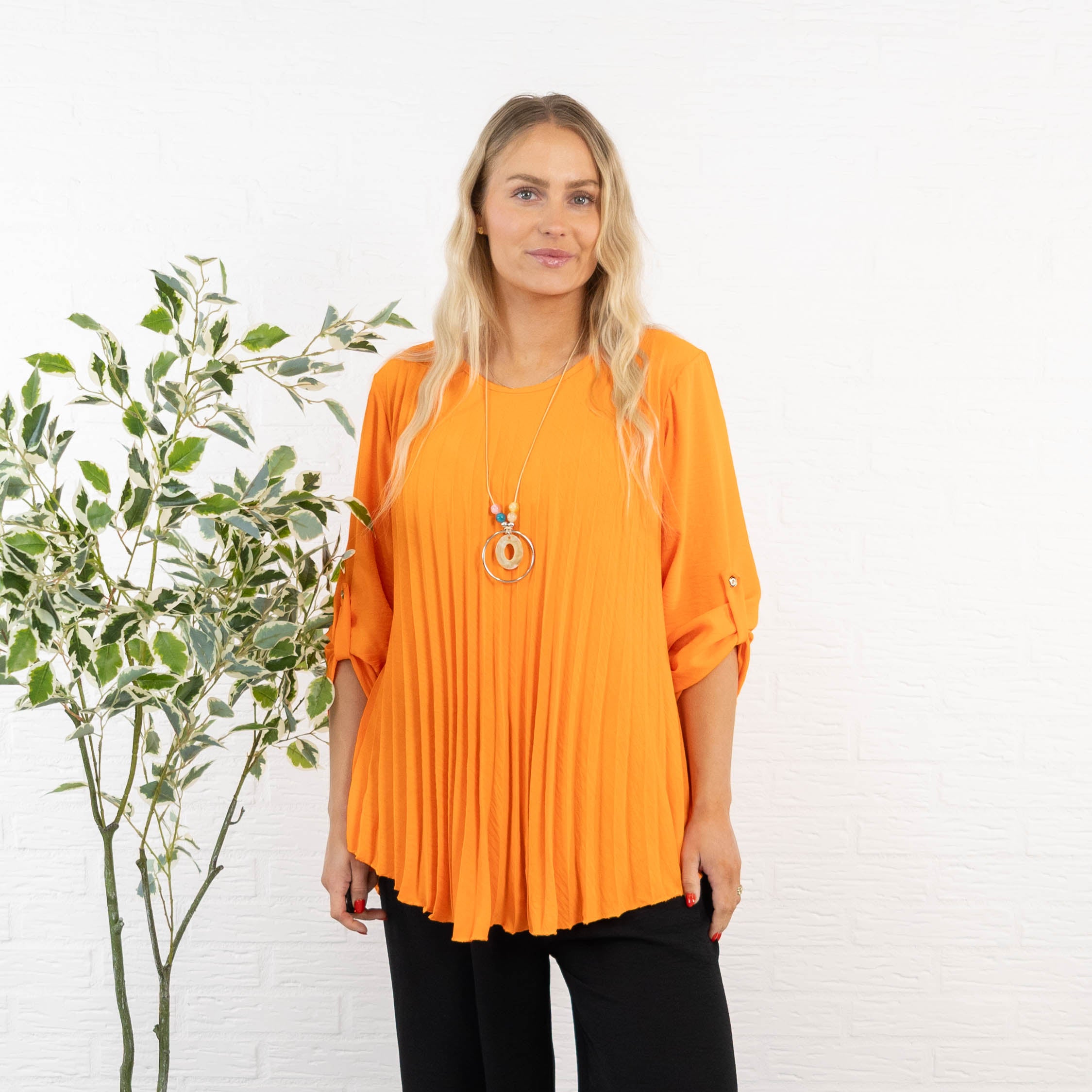 Bolette plisse overdel m. kæde, Brændt orange