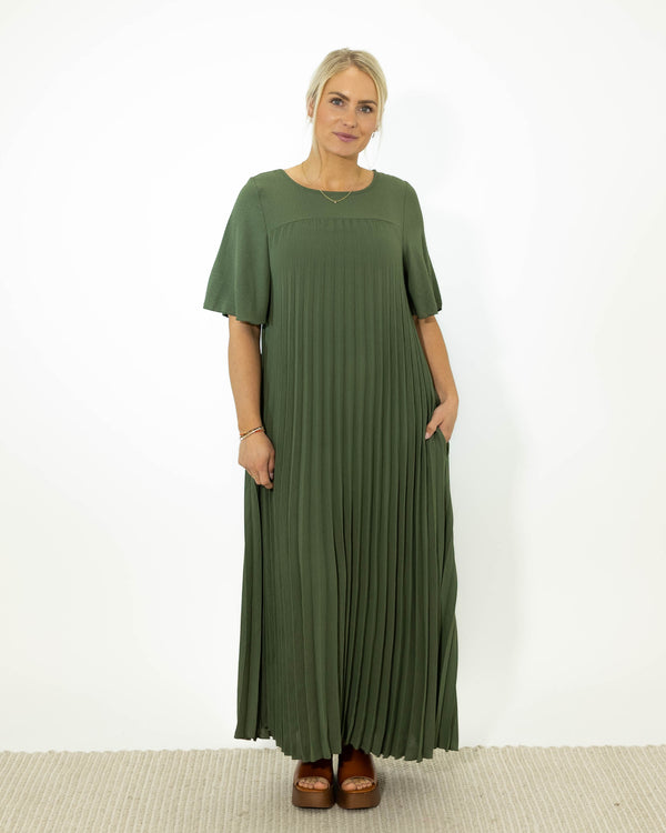 Sarah Bubblechiffon kjole, Khaki