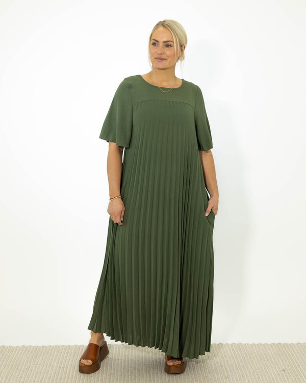 Sarah Bubblechiffon kjole, Khaki