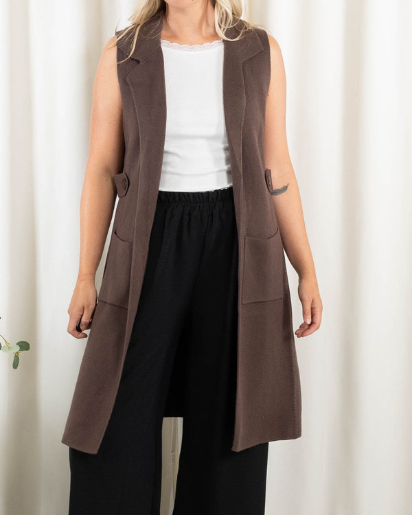 Mandy strikcardigan/vest, Choko