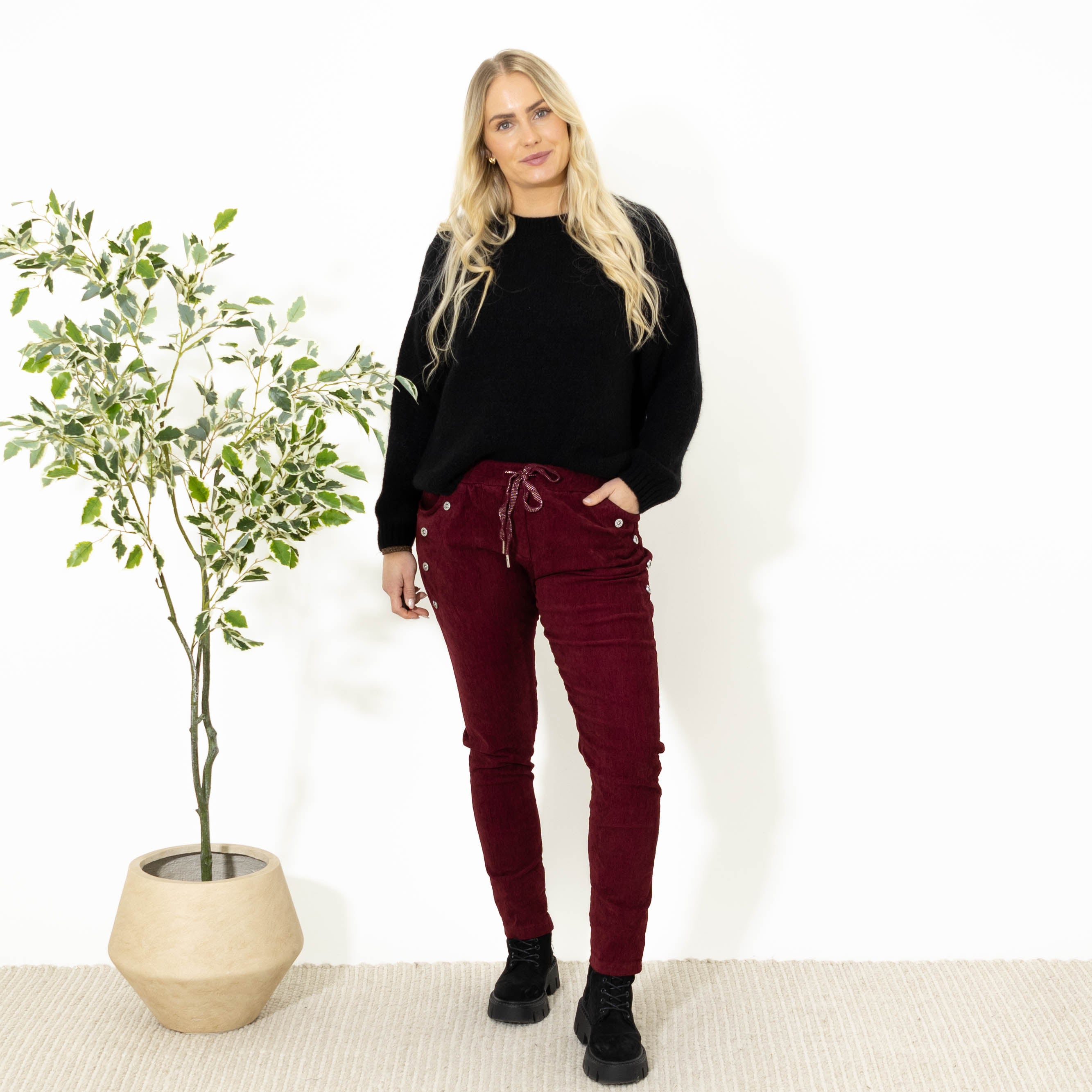 Brianna fløjlsbukser, Bordeaux