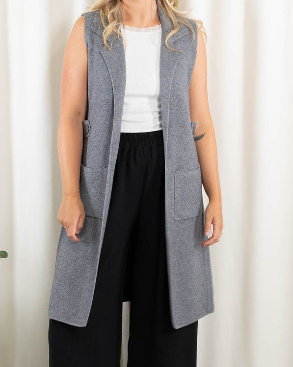 Mandy strikcardigan/vest, Grå