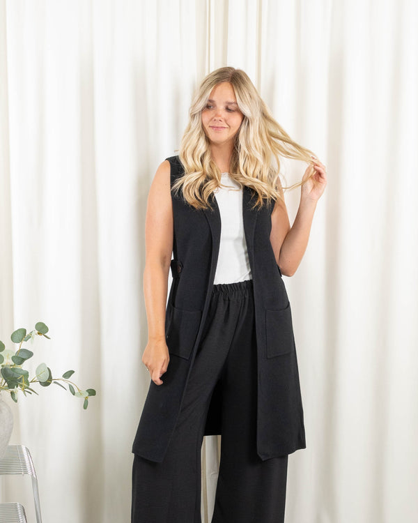 Mandy strikcardigan/vest, Sort