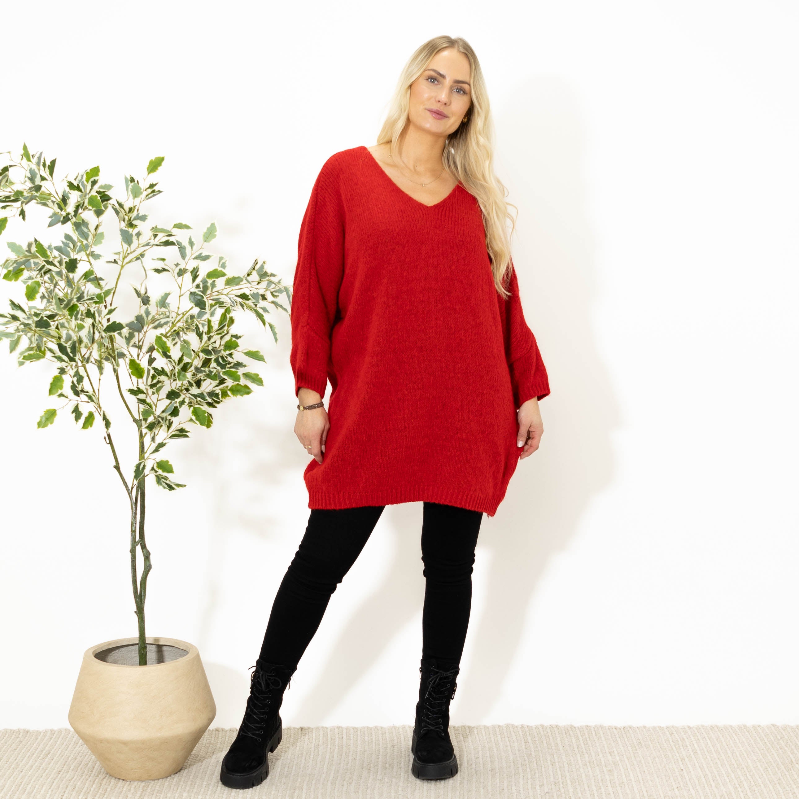 Aster tunikakjole, Rød