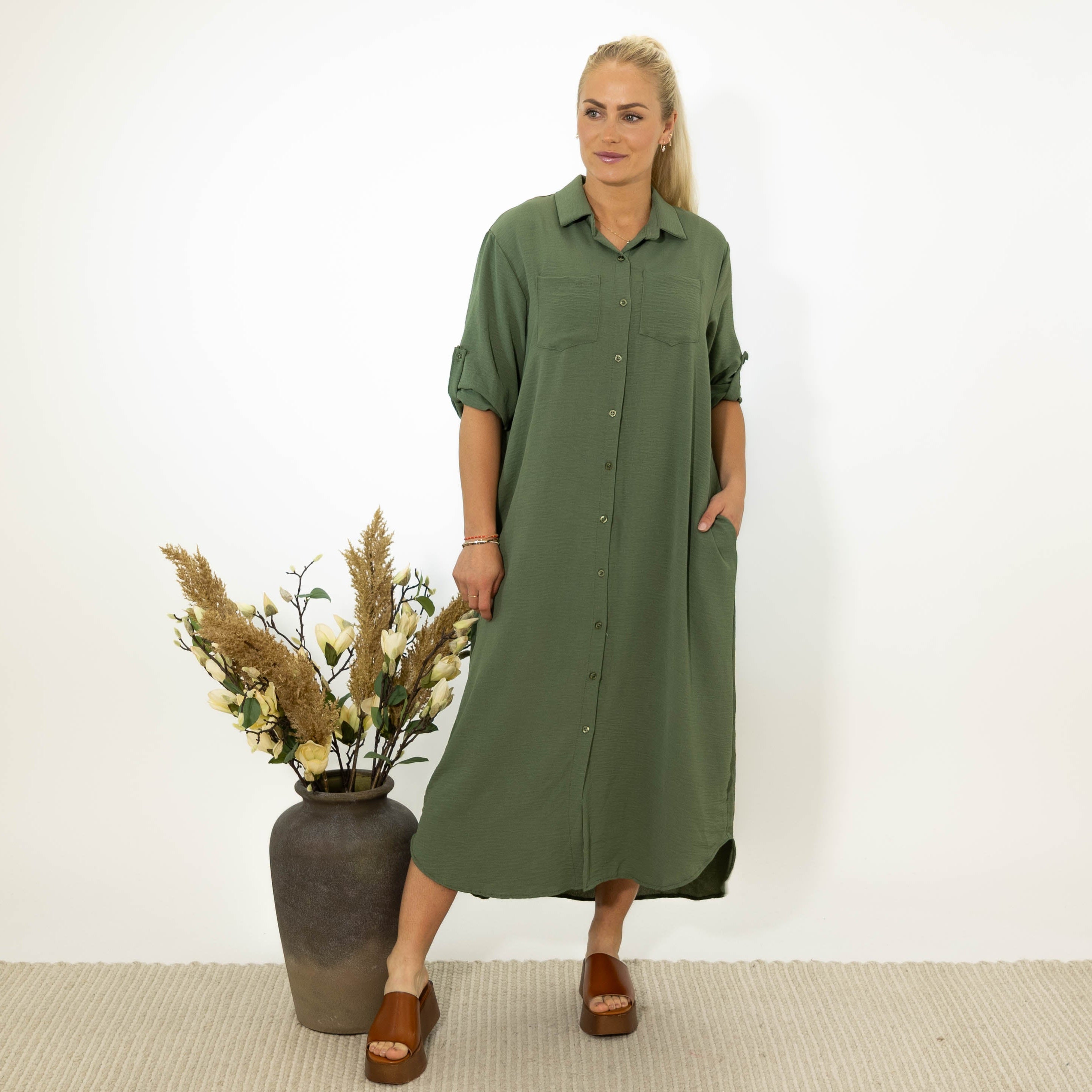 Sussi chiffon skjorte, Khaki
