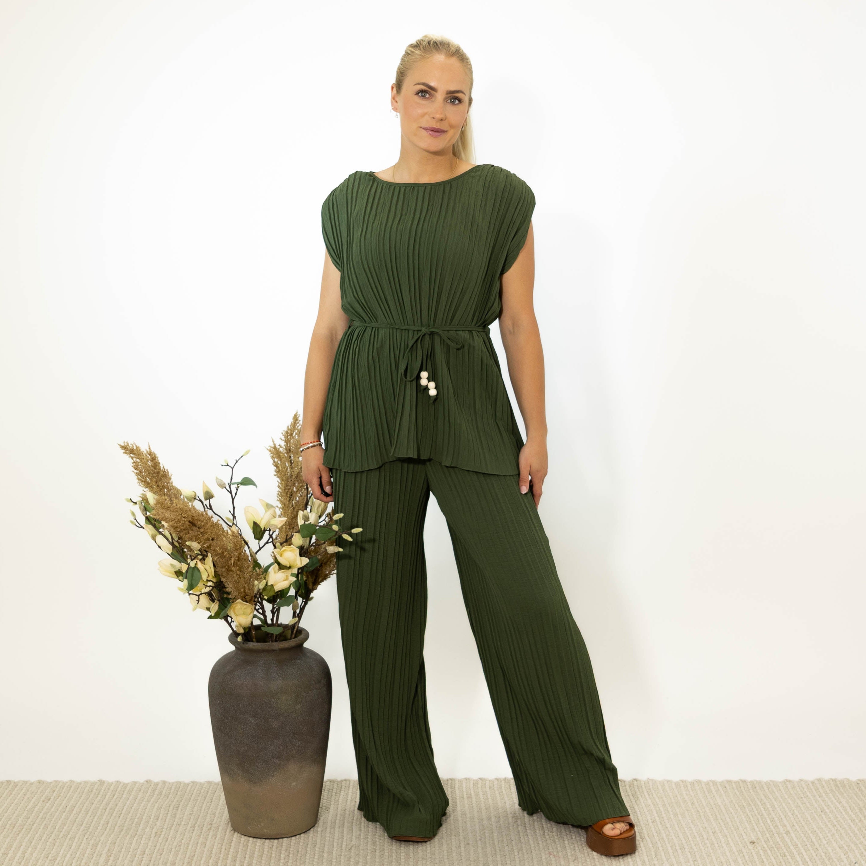 Ophelia 2 delt chiffon sæt, Khaki