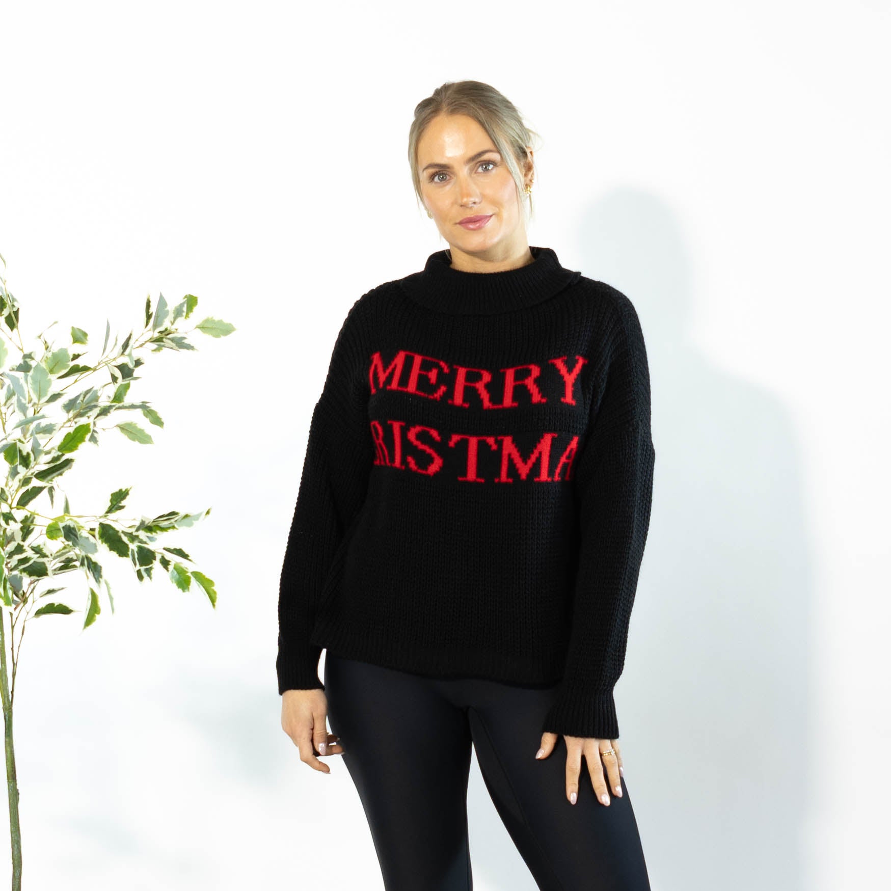 Maiken julestrik m. rullekrave, Sort