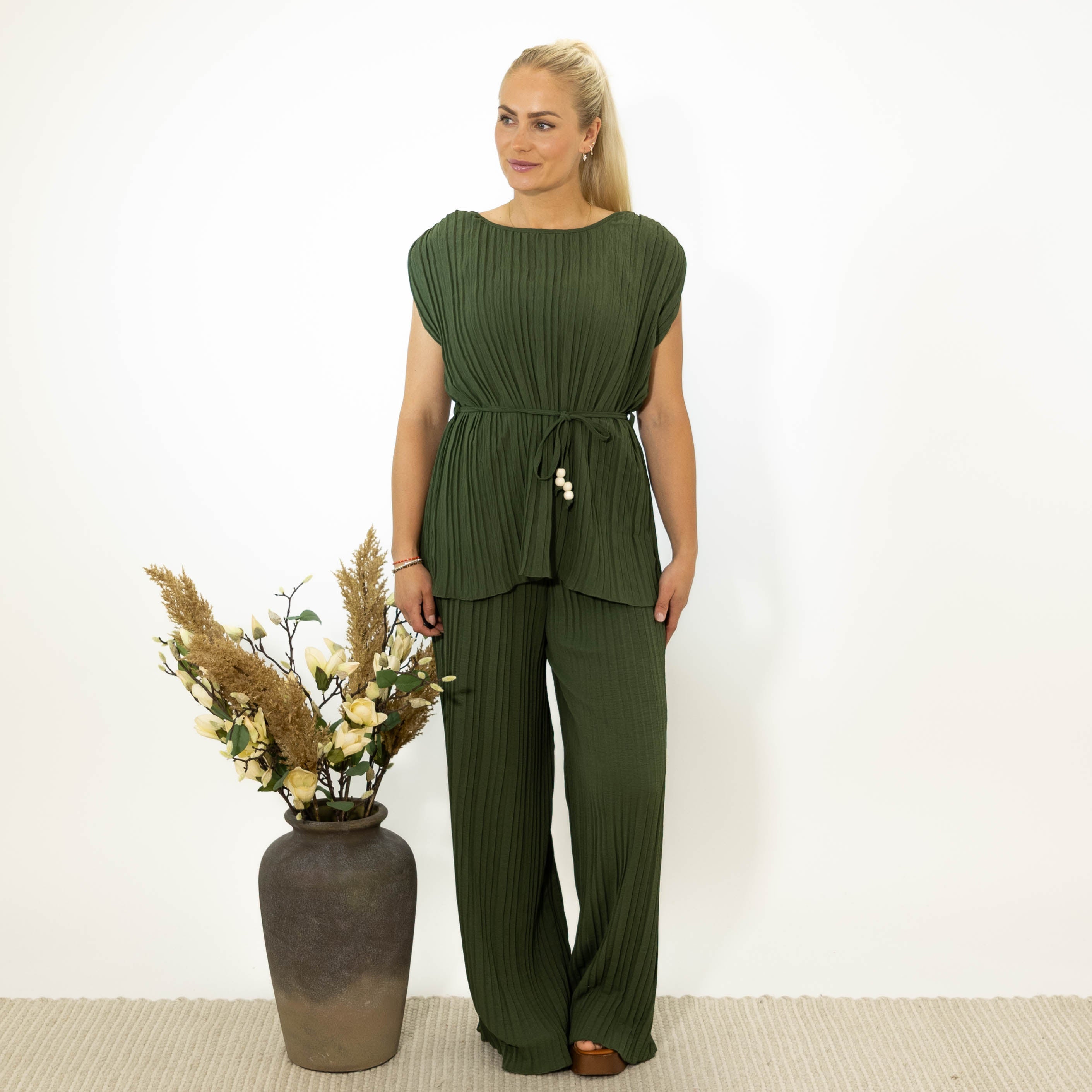 Ophelia 2 delt chiffon sæt, Khaki