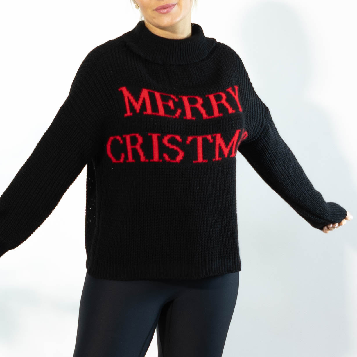 Maiken julestrik m. rullekrave, Sort