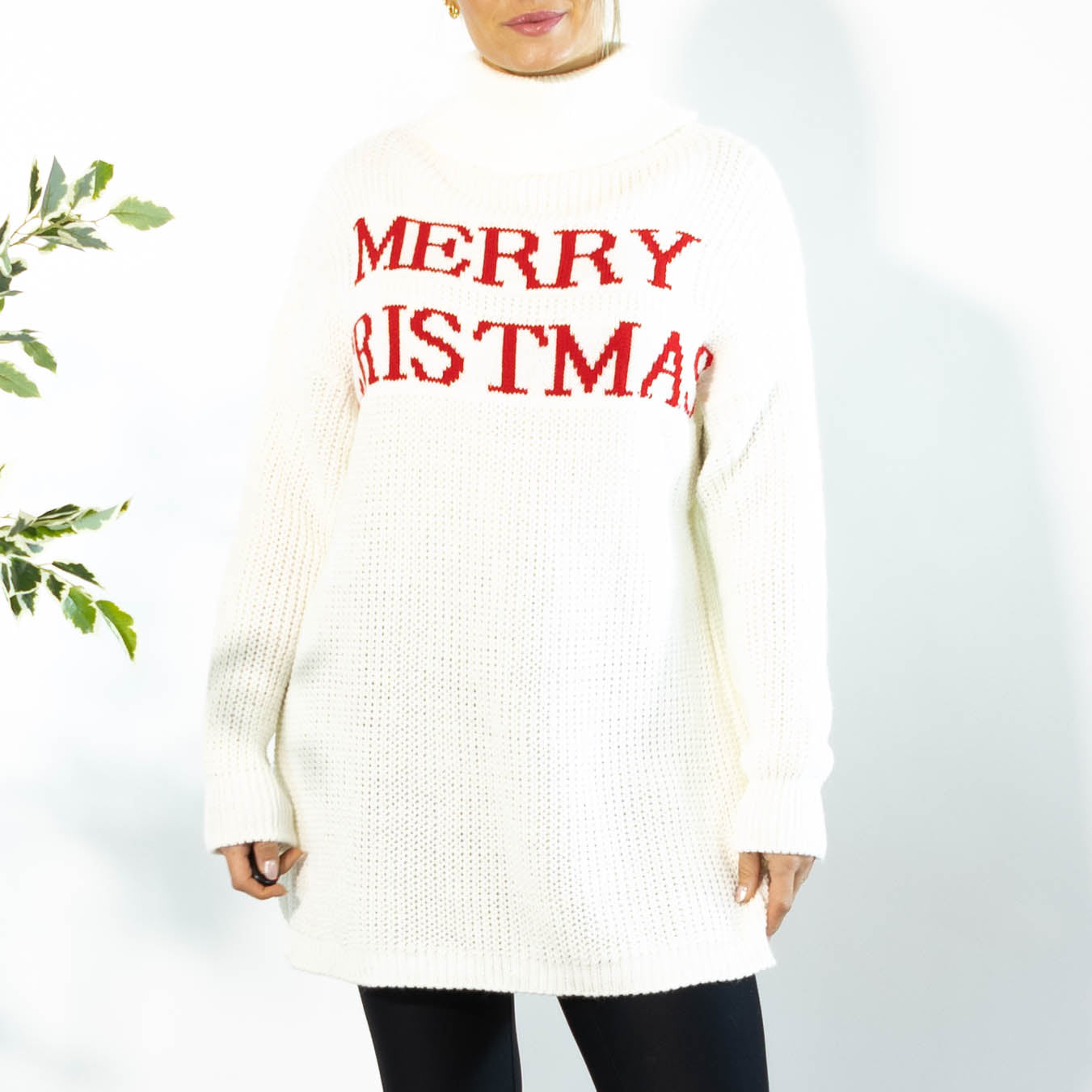 Iben striktunika m. rullekrave, Hvid