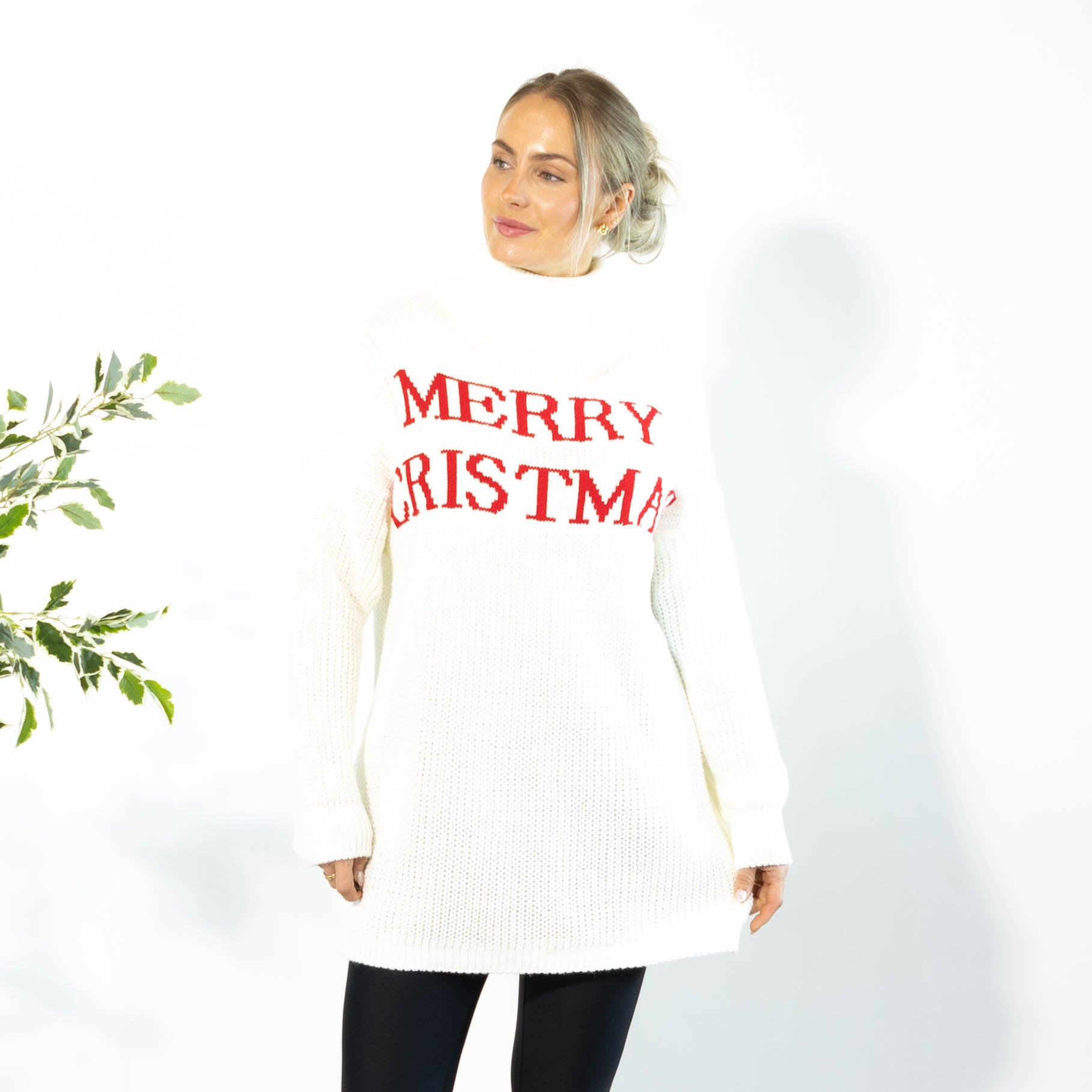 Iben striktunika m. rullekrave, Hvid