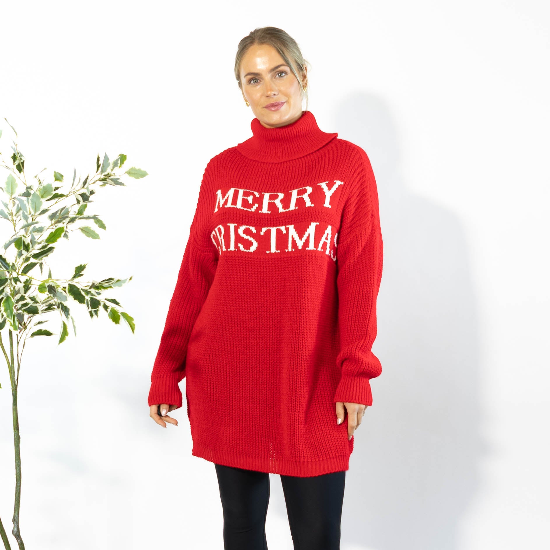 Iben striktunika m. rullekrave, Rød