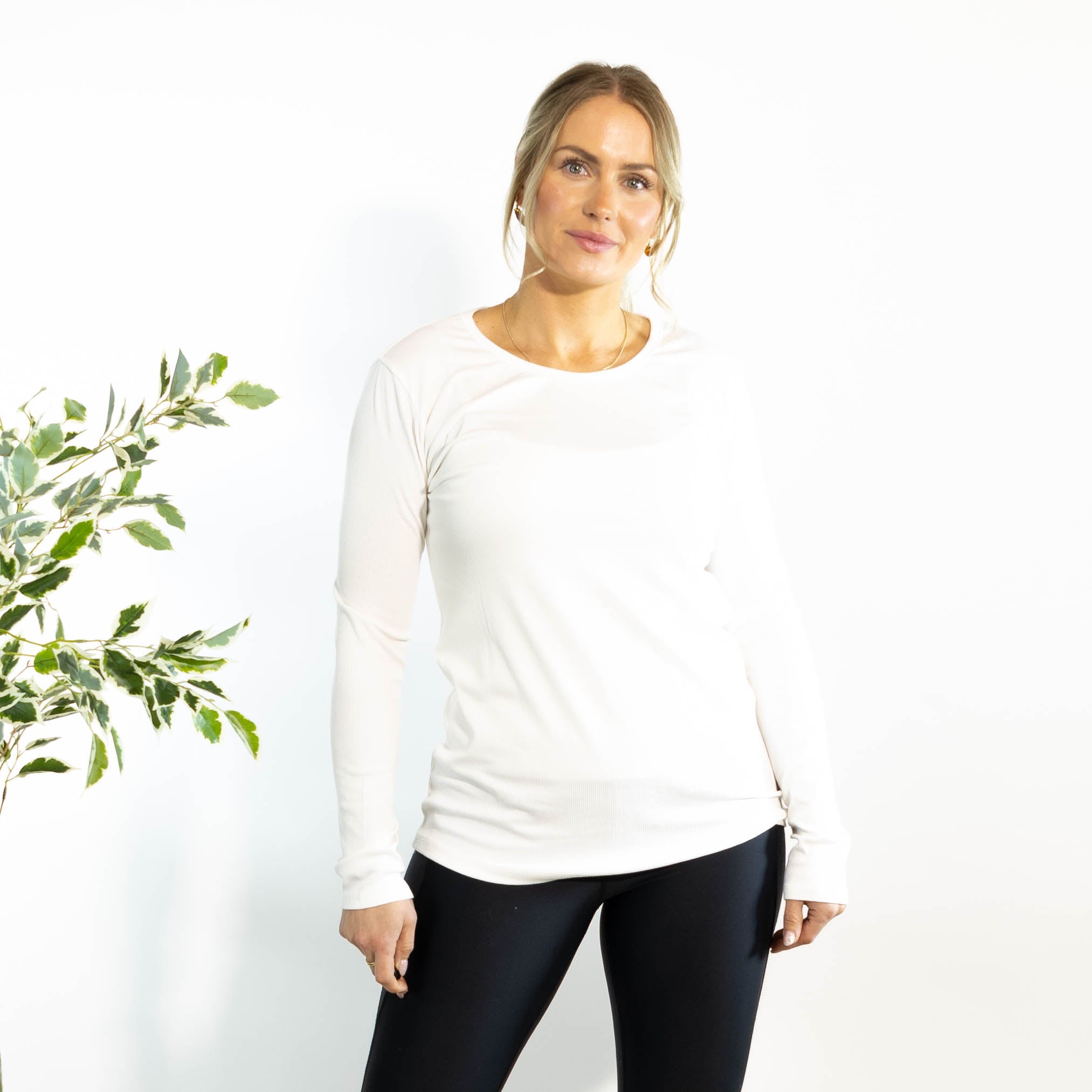 Monica langærmet t-shirt, Hvid