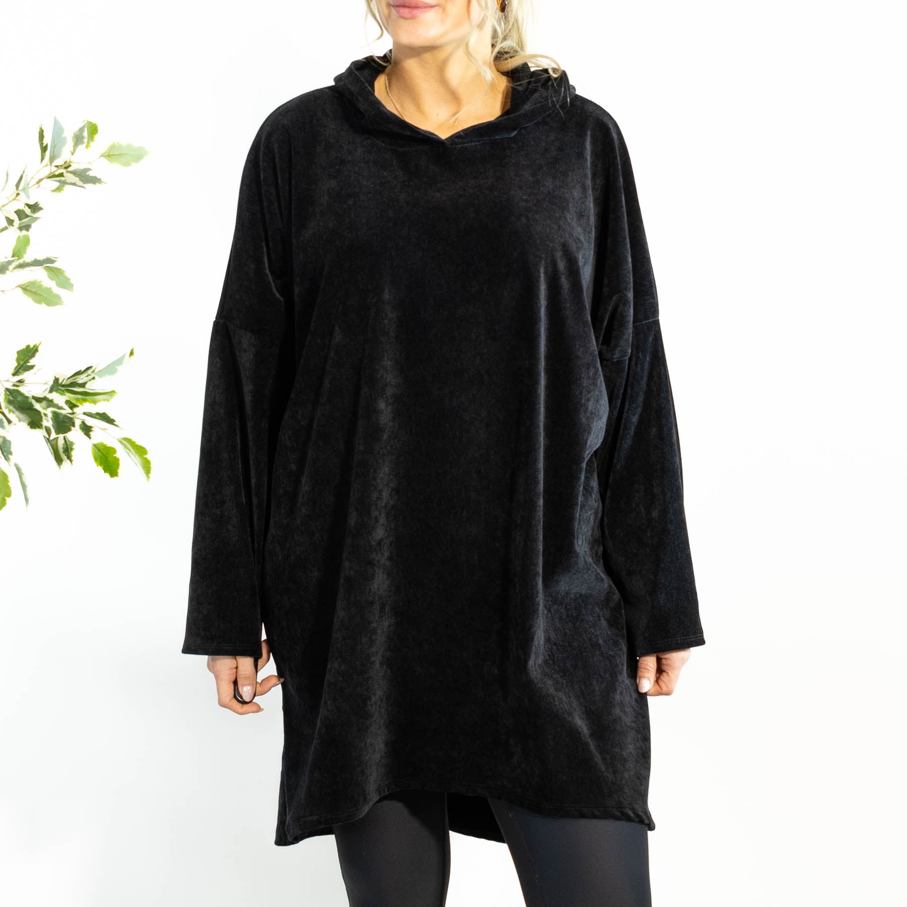 Rie tunika m. hoodie, Sort