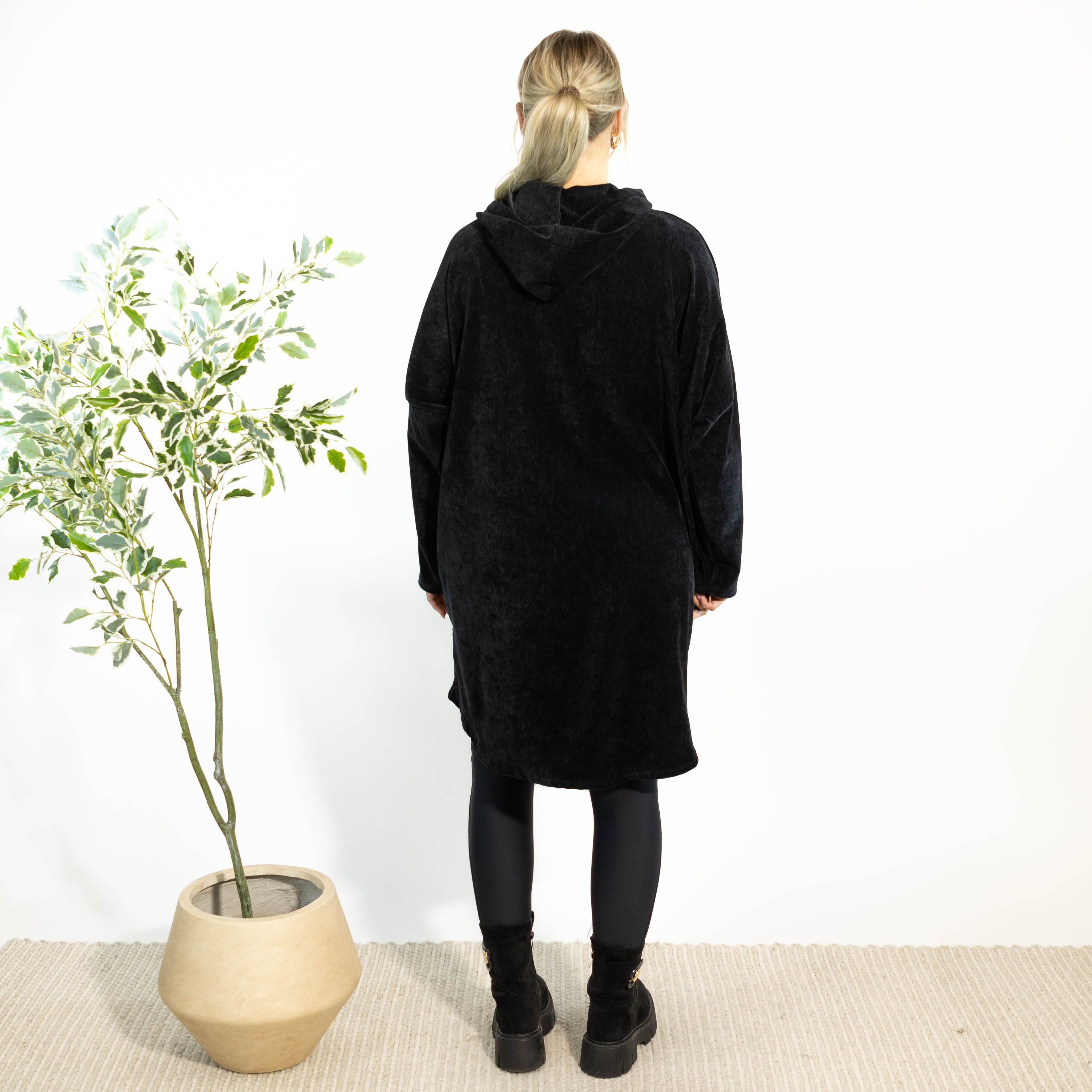 Rie tunika m. hoodie, Sort