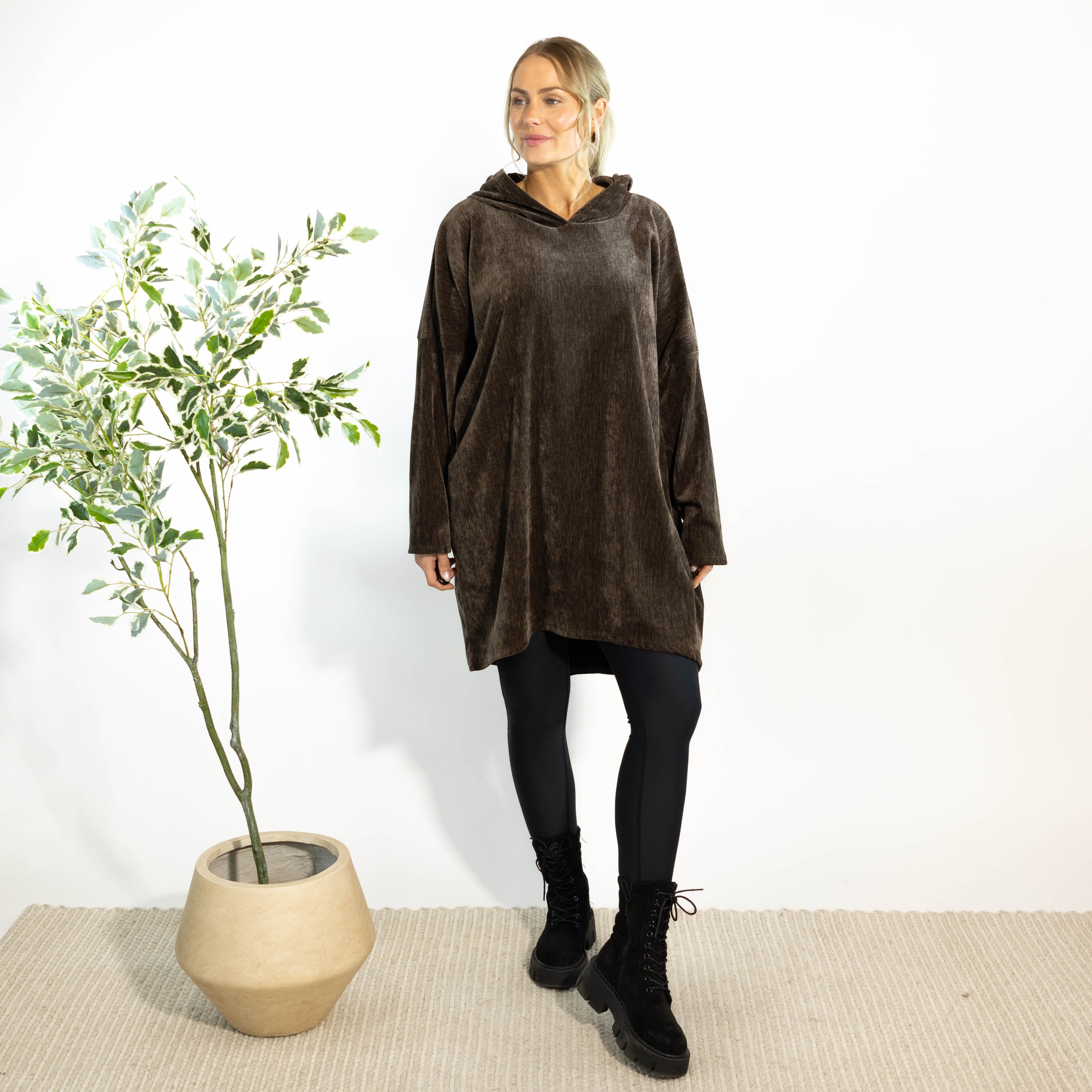 Rie tunika m. hoodie, Choko