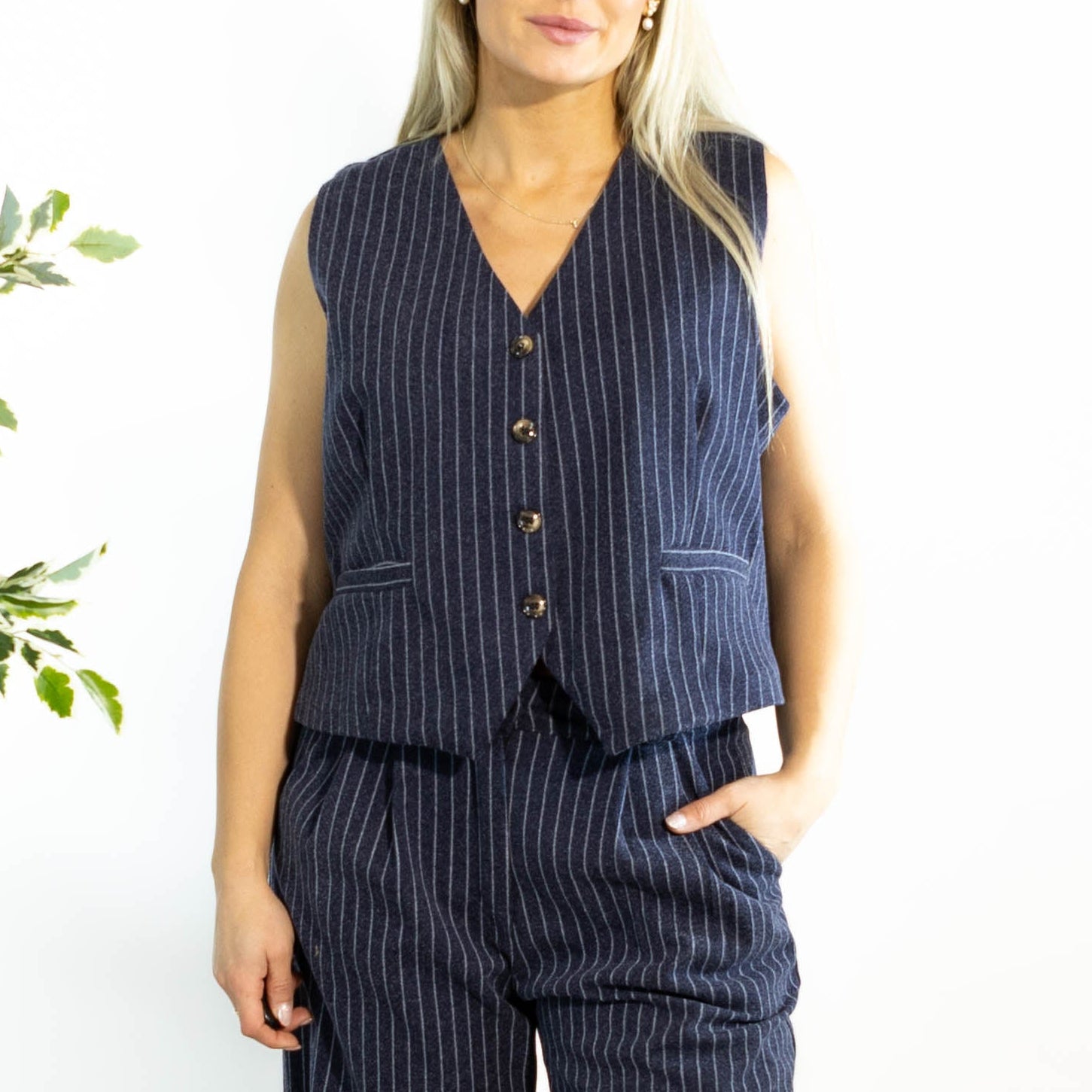 Janis stribet vest, Navy