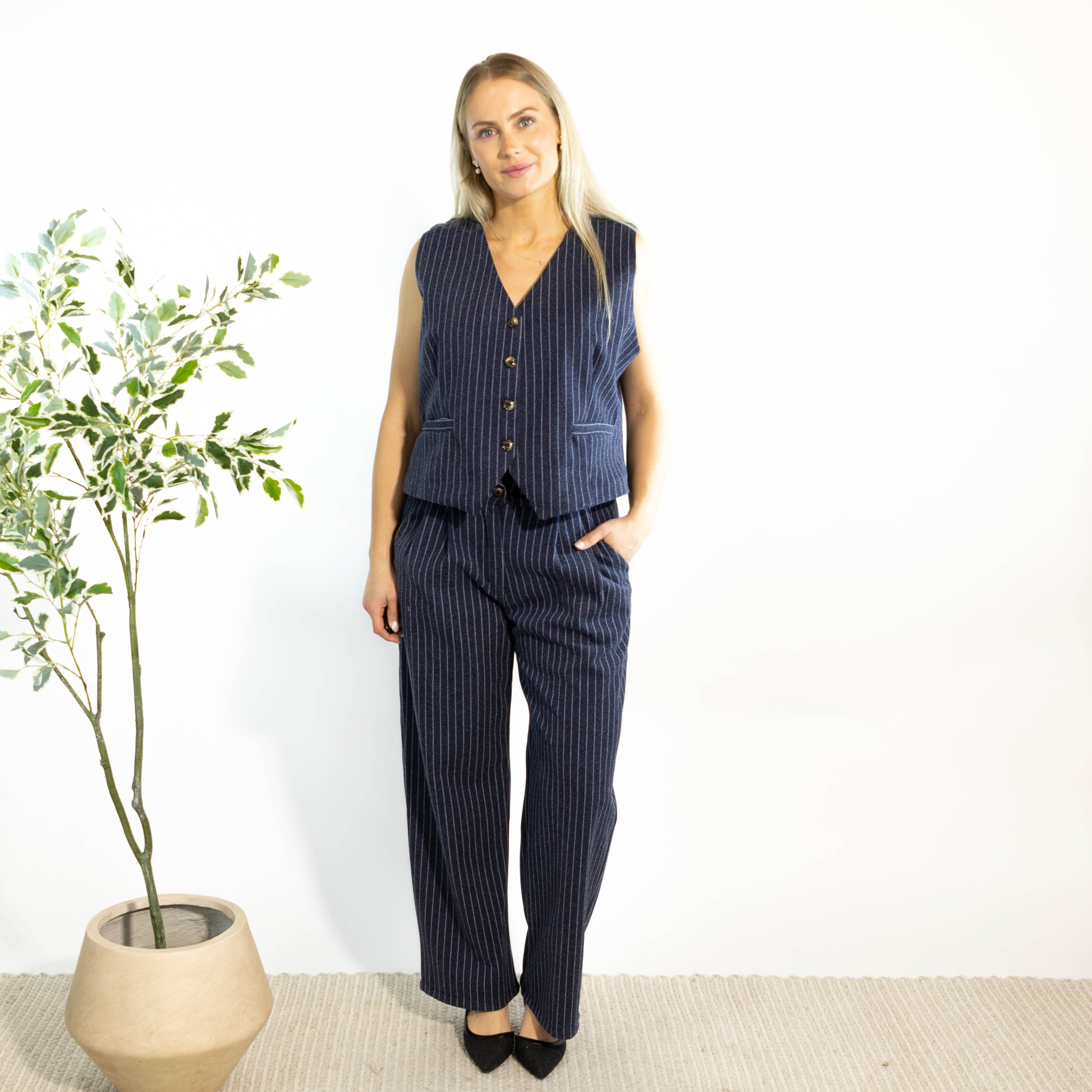 Jette stribet bukser, Navy