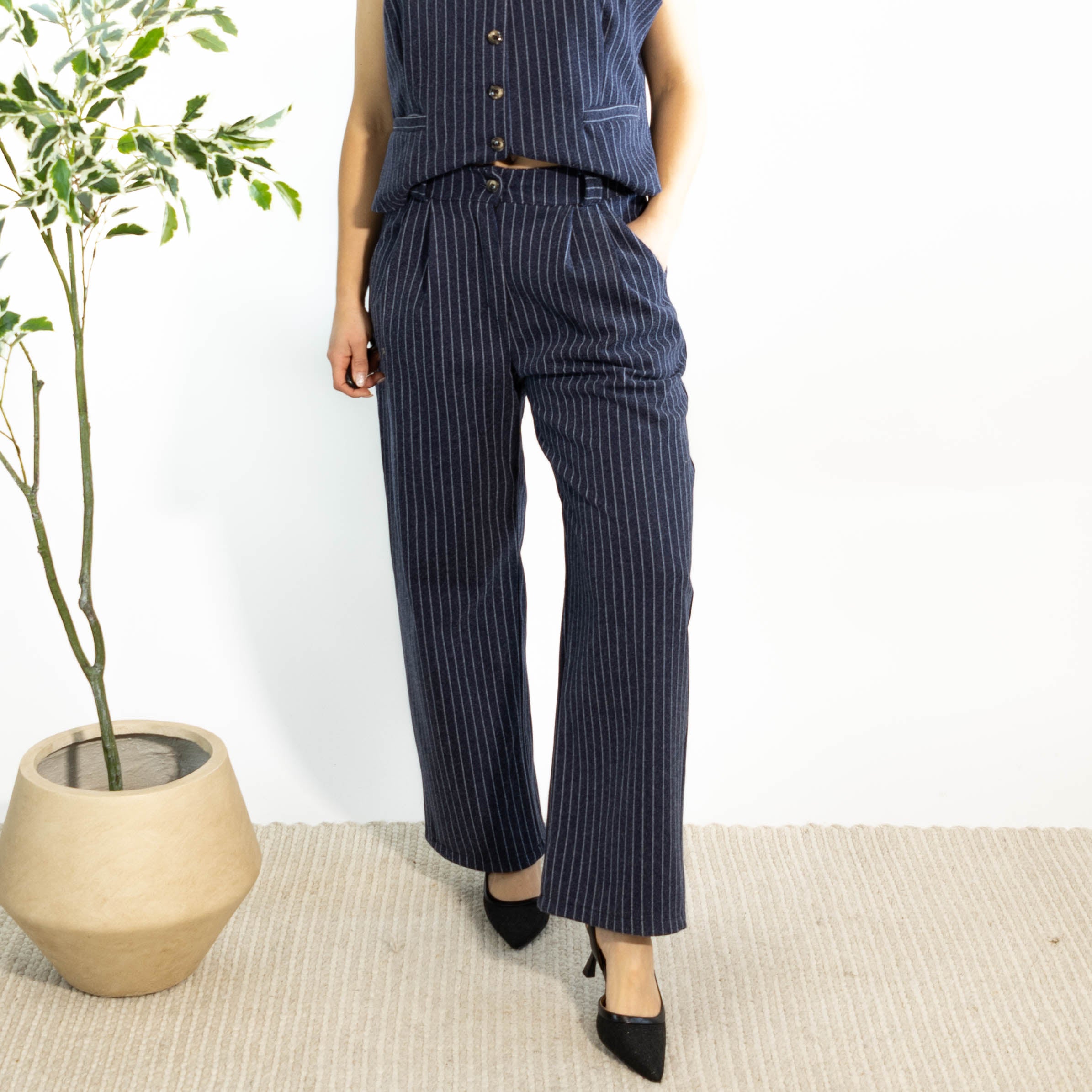 Jette stribet bukser, Navy