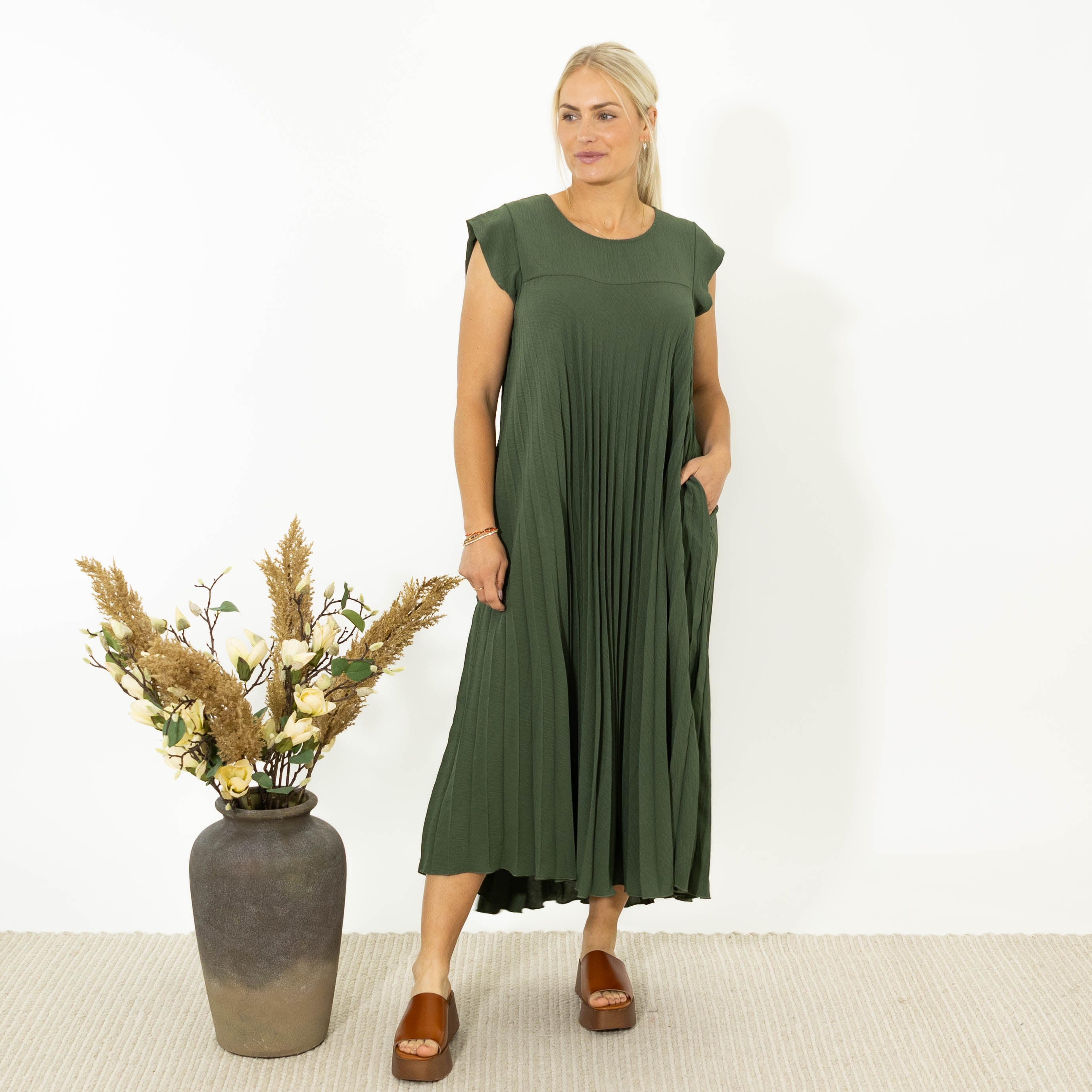 Lene chiffon kjole, Khaki
