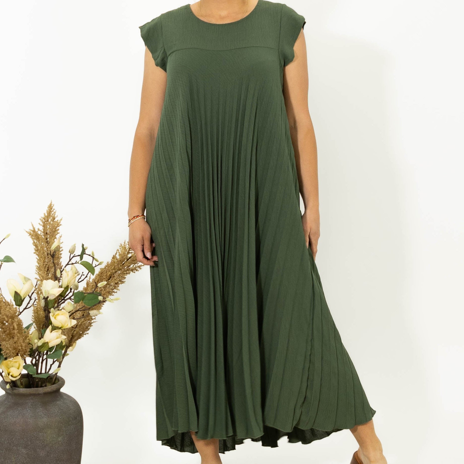 Lene chiffon kjole, Khaki