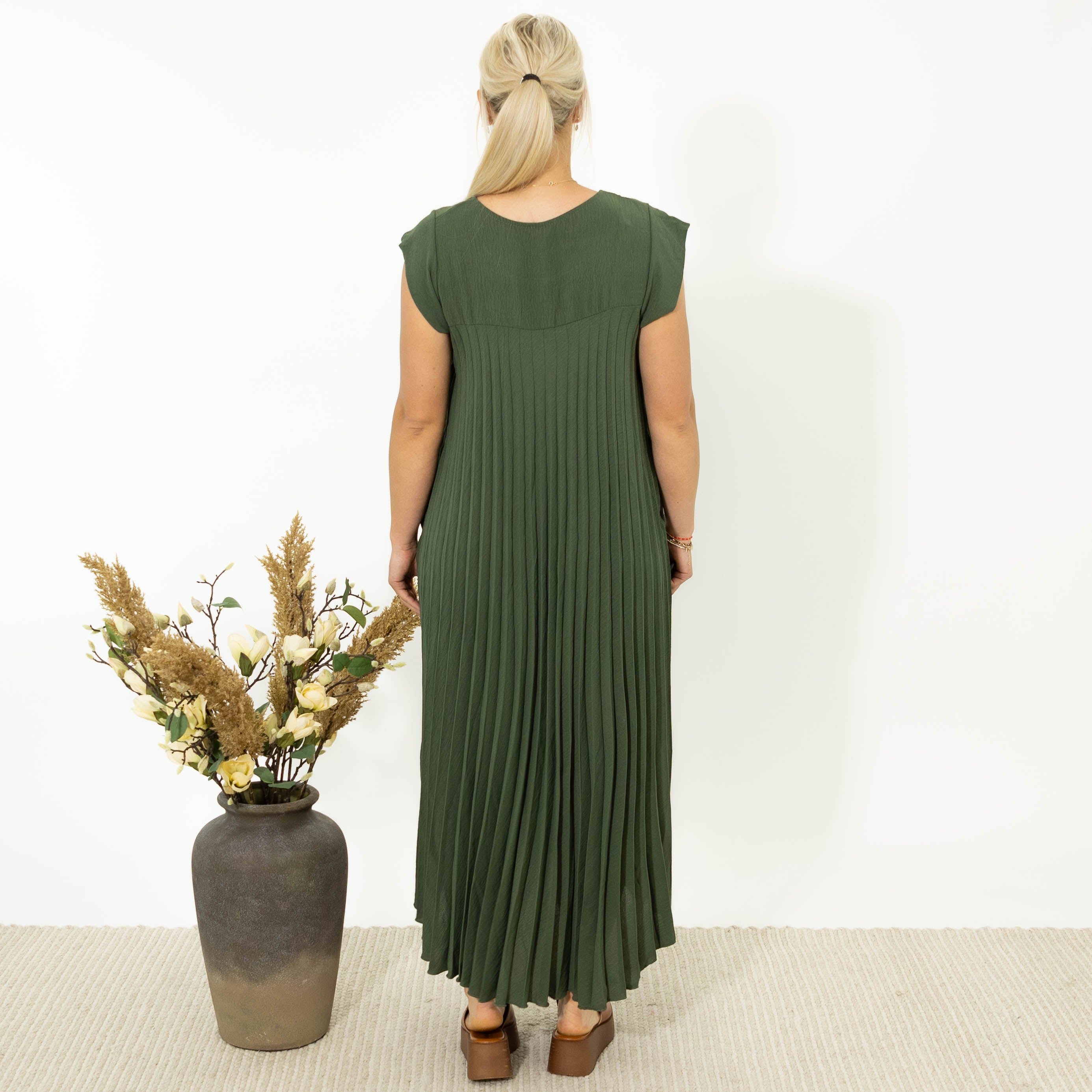 Lene chiffon kjole, Khaki