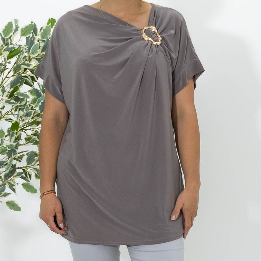 Elena overdel m. broche, Taupe
