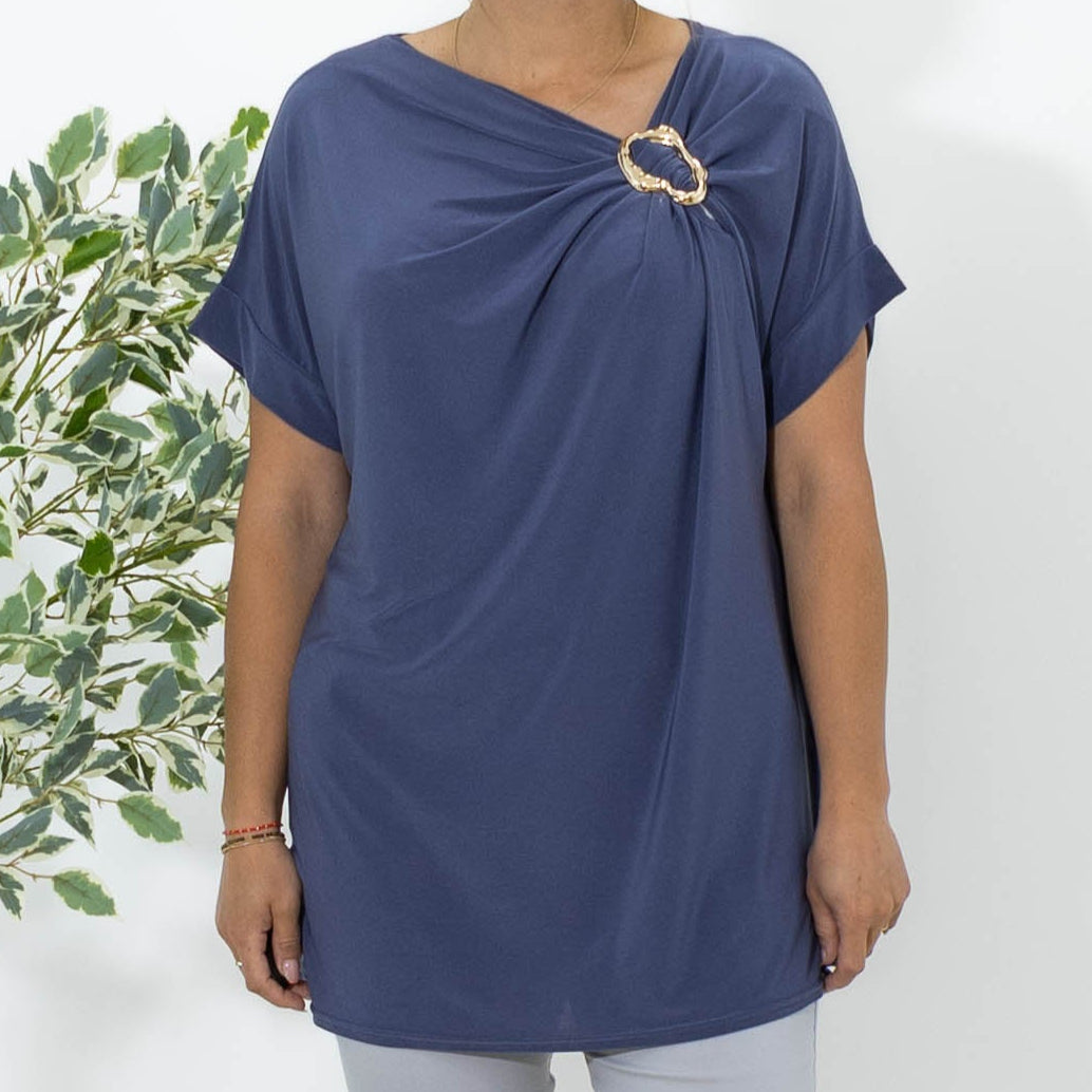 Elena overdel m. broche, Indigo blå