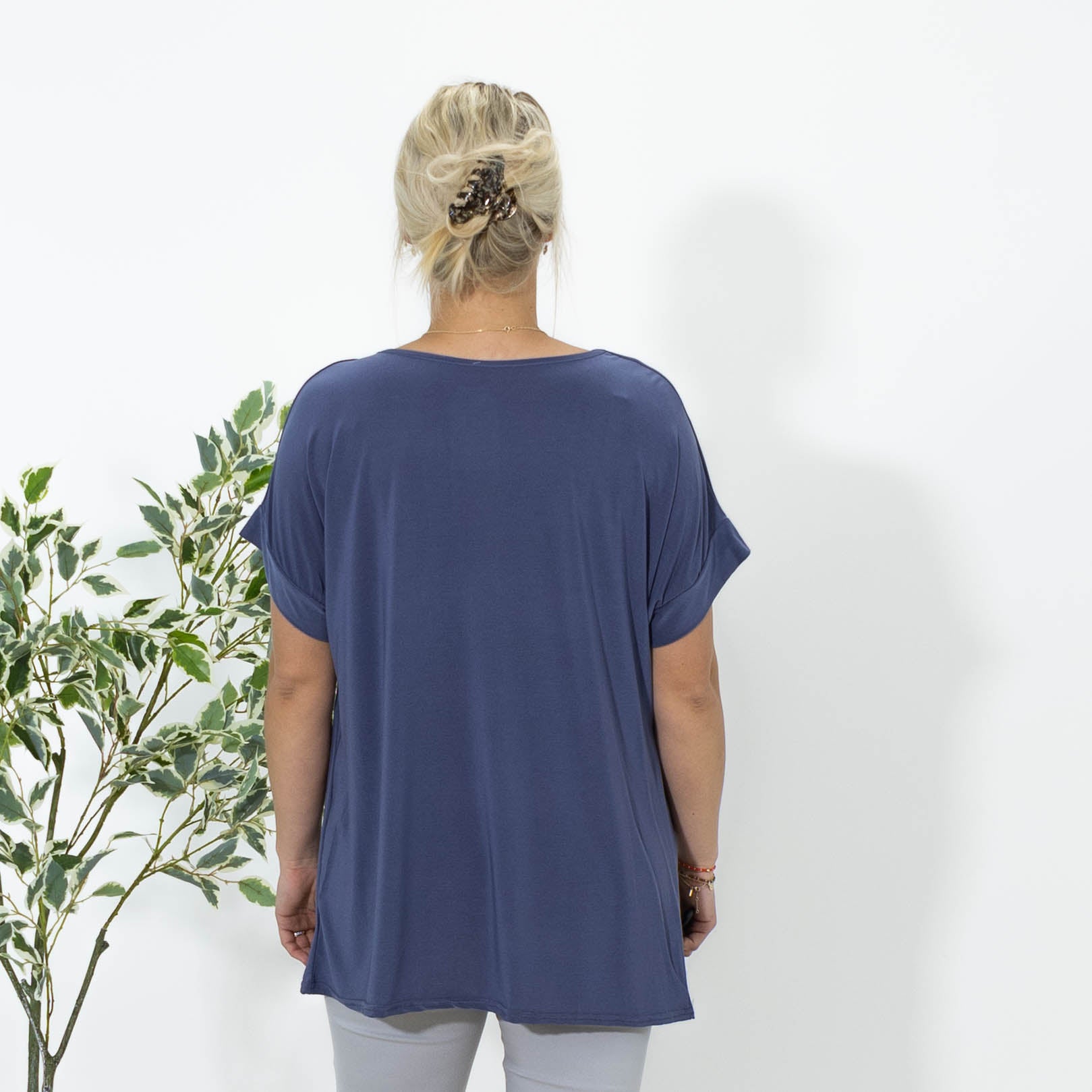 Elena overdel m. broche, Indigo blå