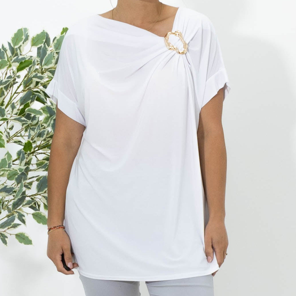 Elena overdel m. broche, Hvid