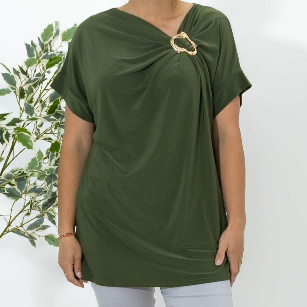 Elena overdel m. broche, Khaki